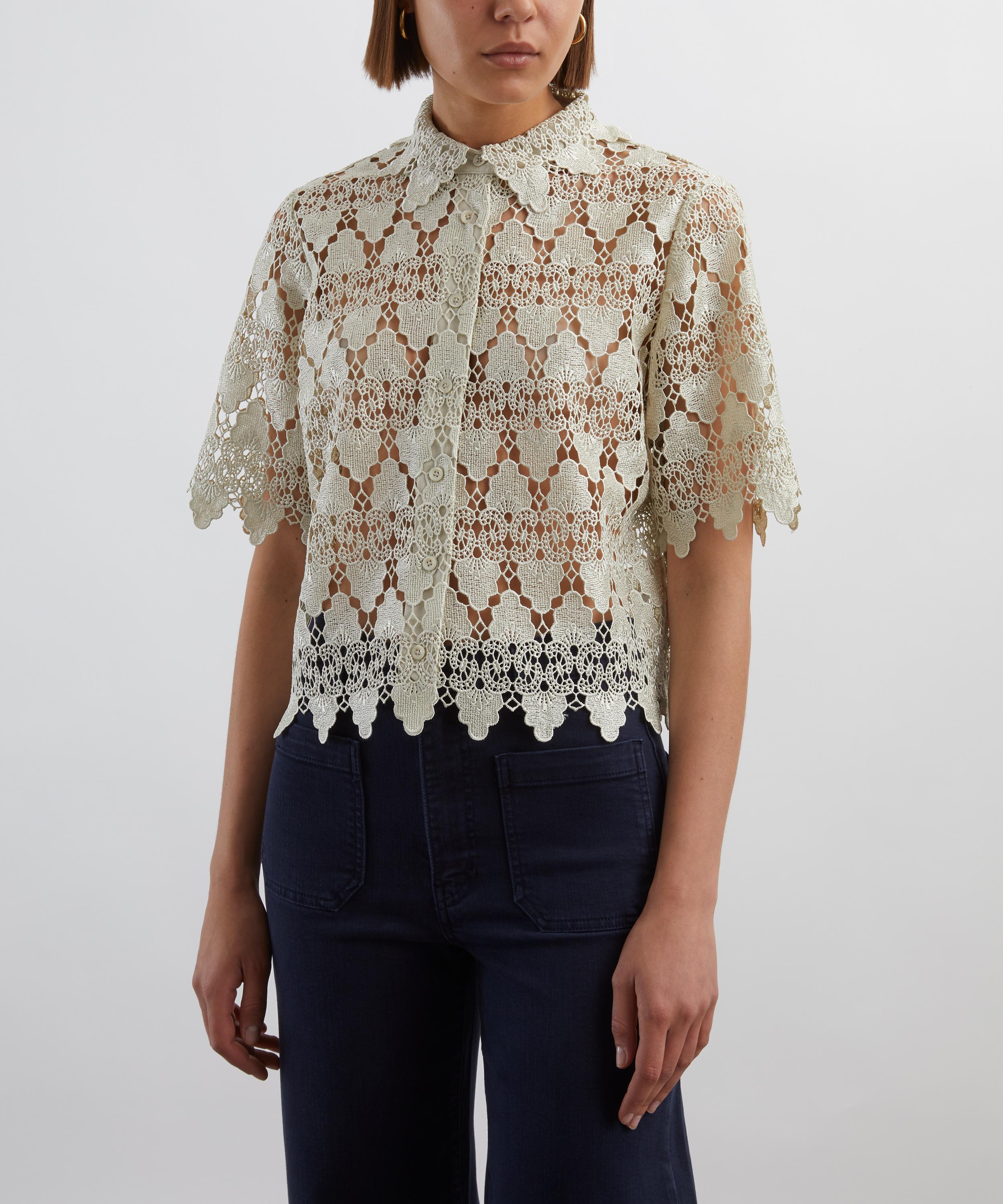Frame - The Lace Button-Up Shirt in Soft Mint image number 2