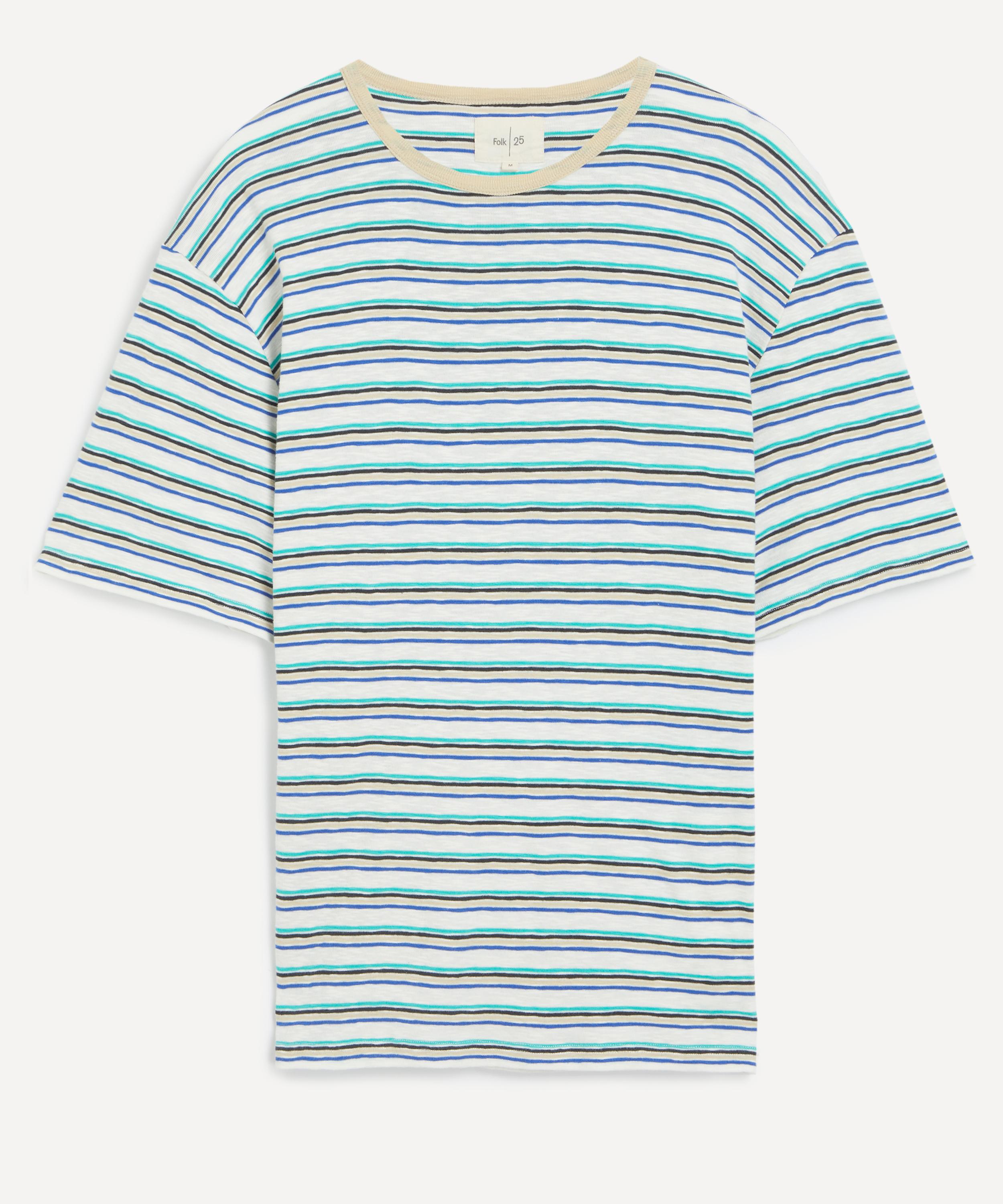 Folk - Short Sleeve Ecru Mix Multistripe T-Shirt