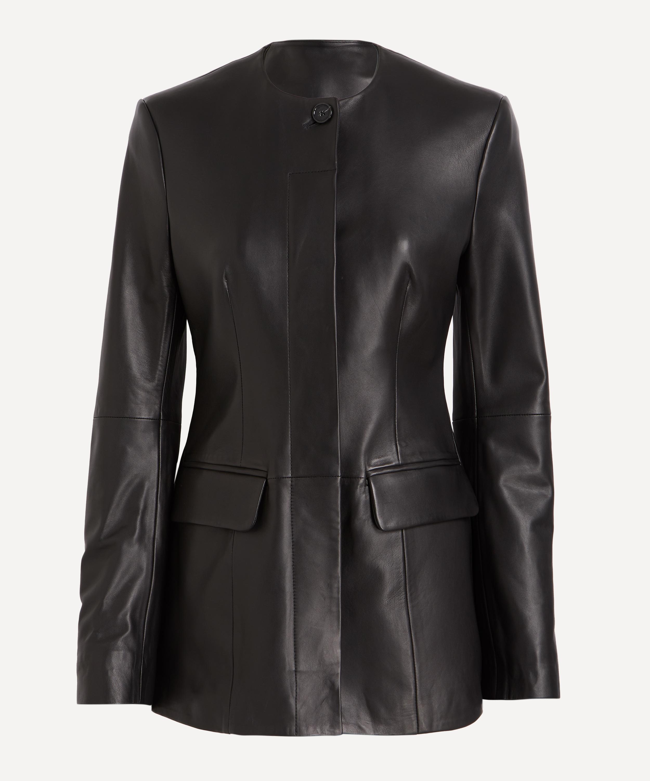 Toteme - Black Collarless Leather Jacket image number 0