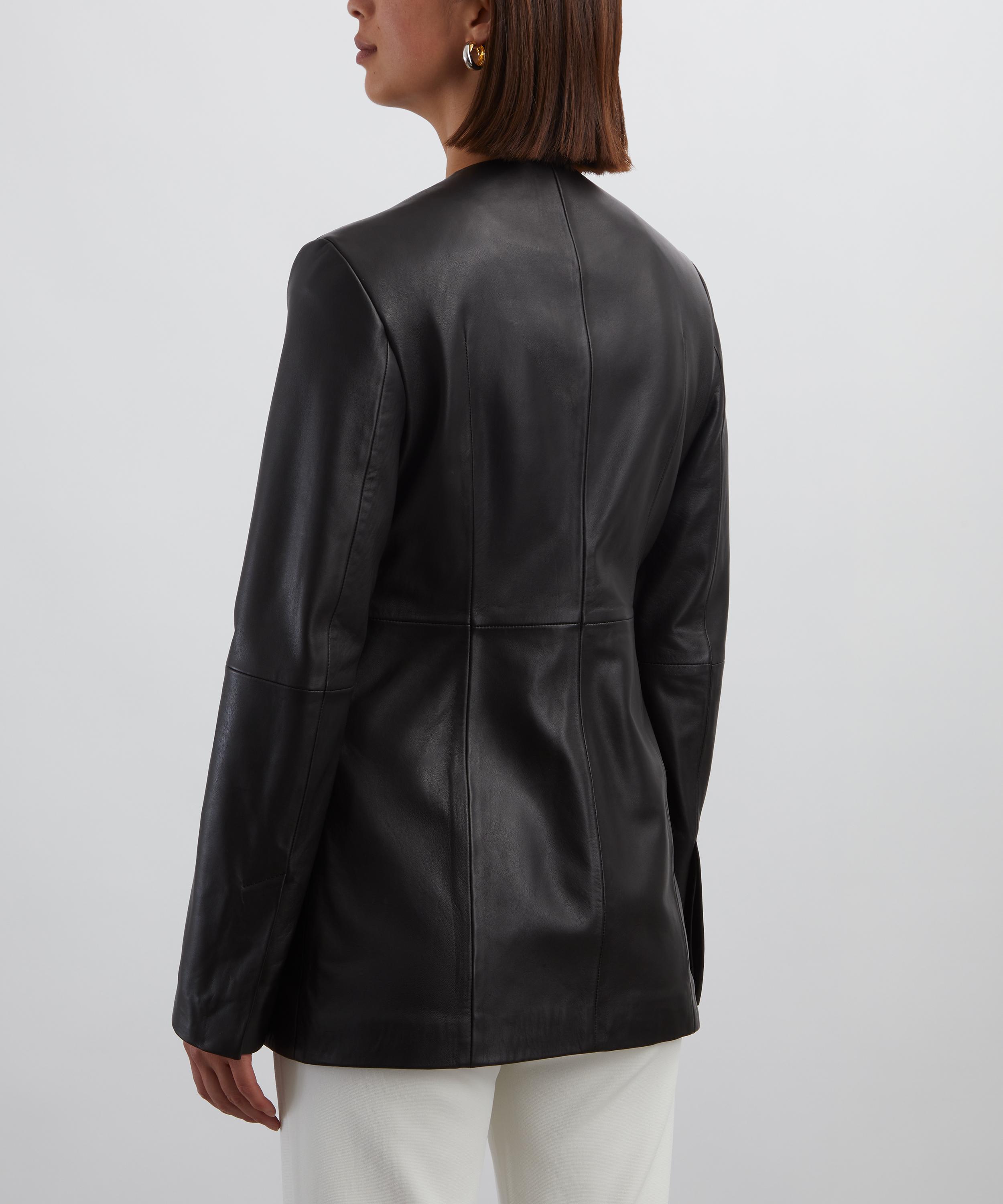 Toteme - Black Collarless Leather Jacket image number 3