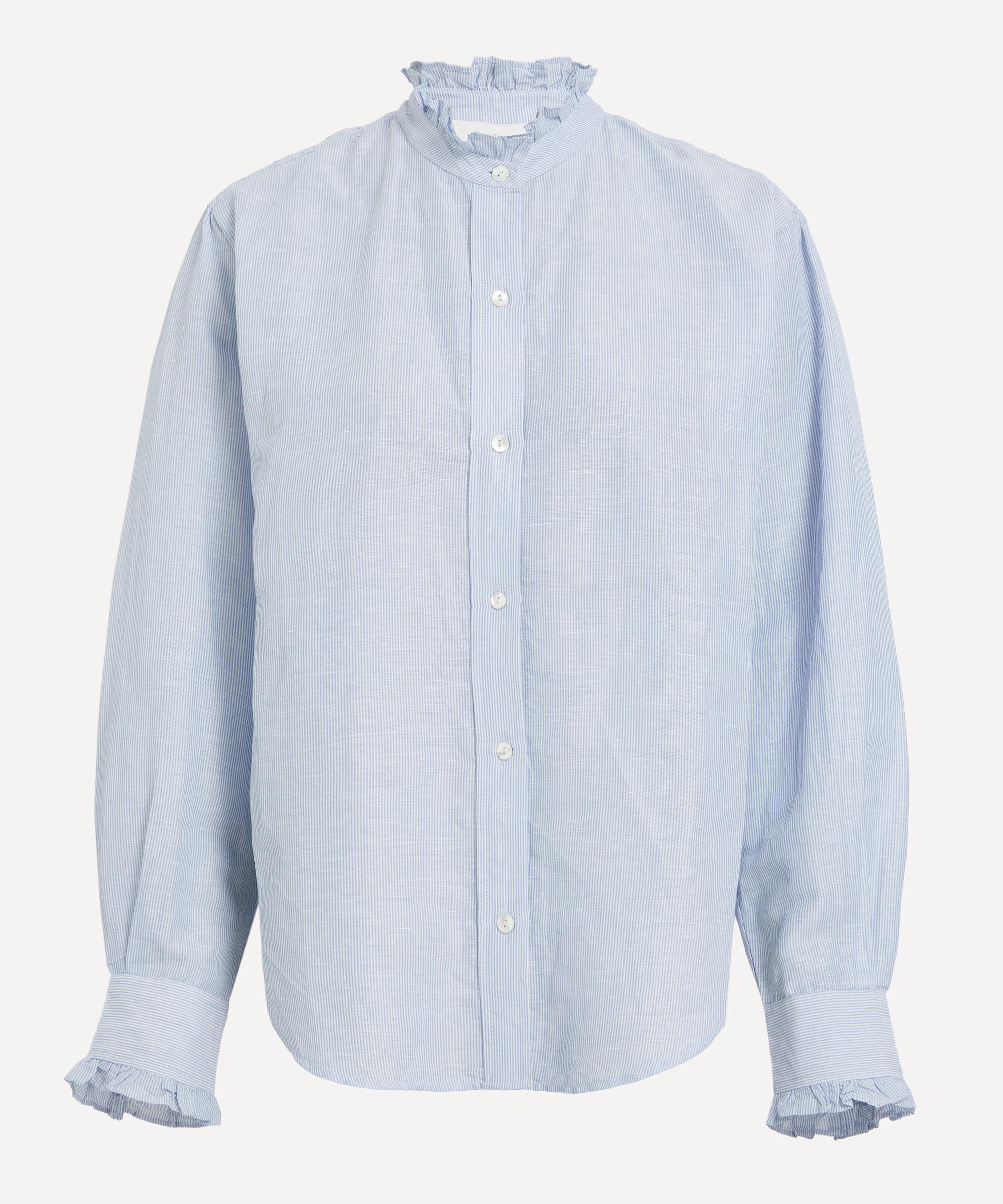 Mondo Corsini - Jo Blue-White Pinstripe Linen Weave Blouse