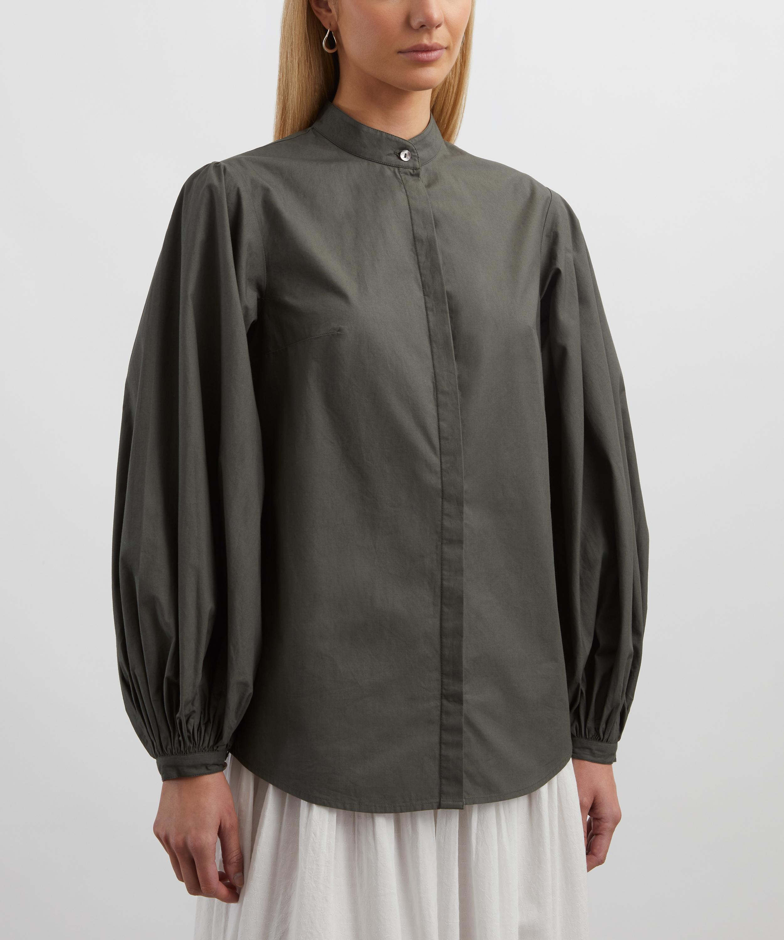 Mondo Corsini - Maia Dark Khaki Cotton Poplin Blouse image number 2