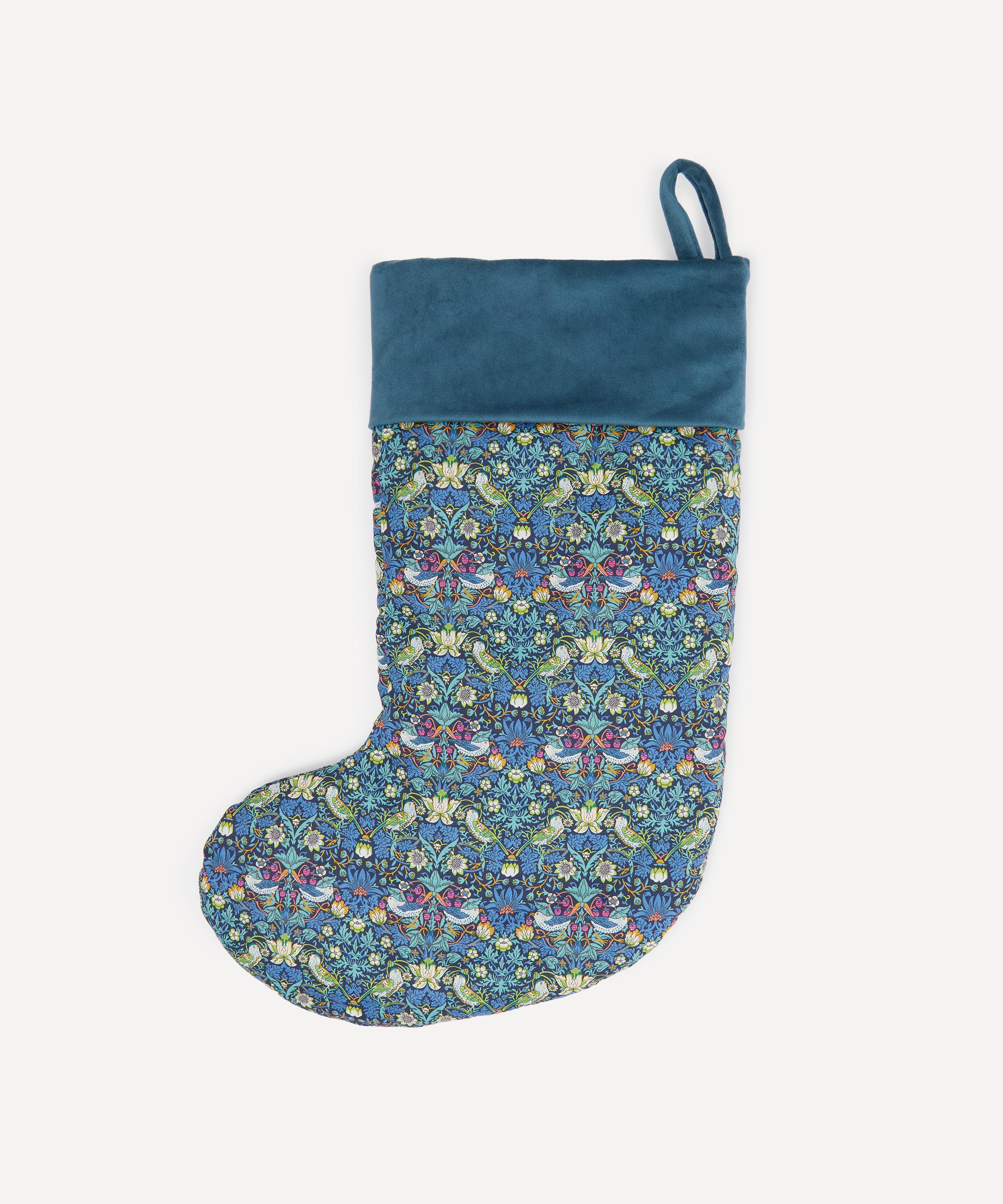 Christmas - Strawberry Thief with Peacock Cotton Christmas Stocking image number 0