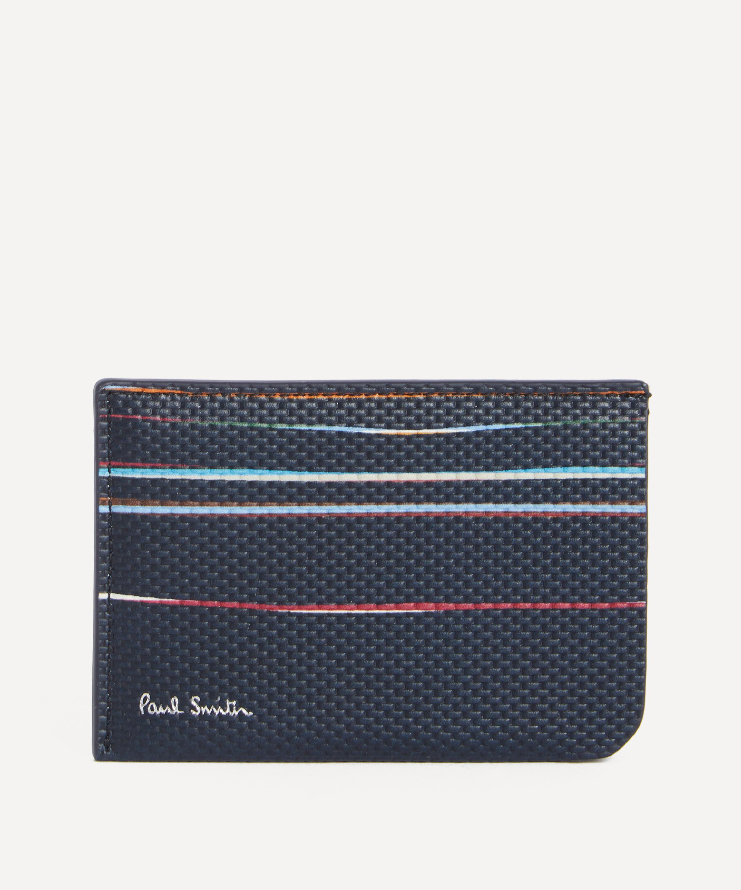Paul Smith - Navy Woven Leather Signature Stripe Double Card Holder