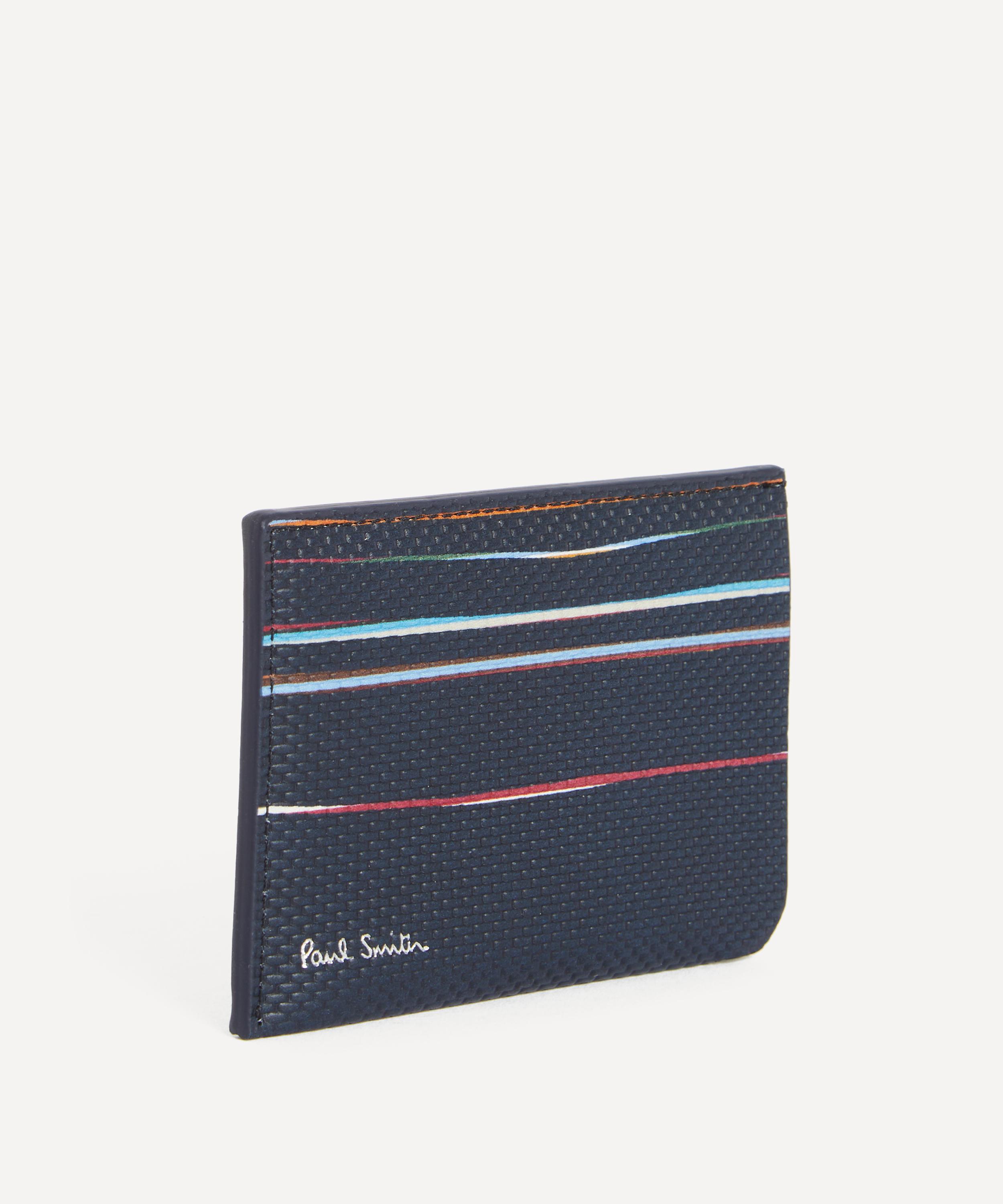 Paul Smith - Navy Woven Leather Signature Stripe Double Card Holder image number 1