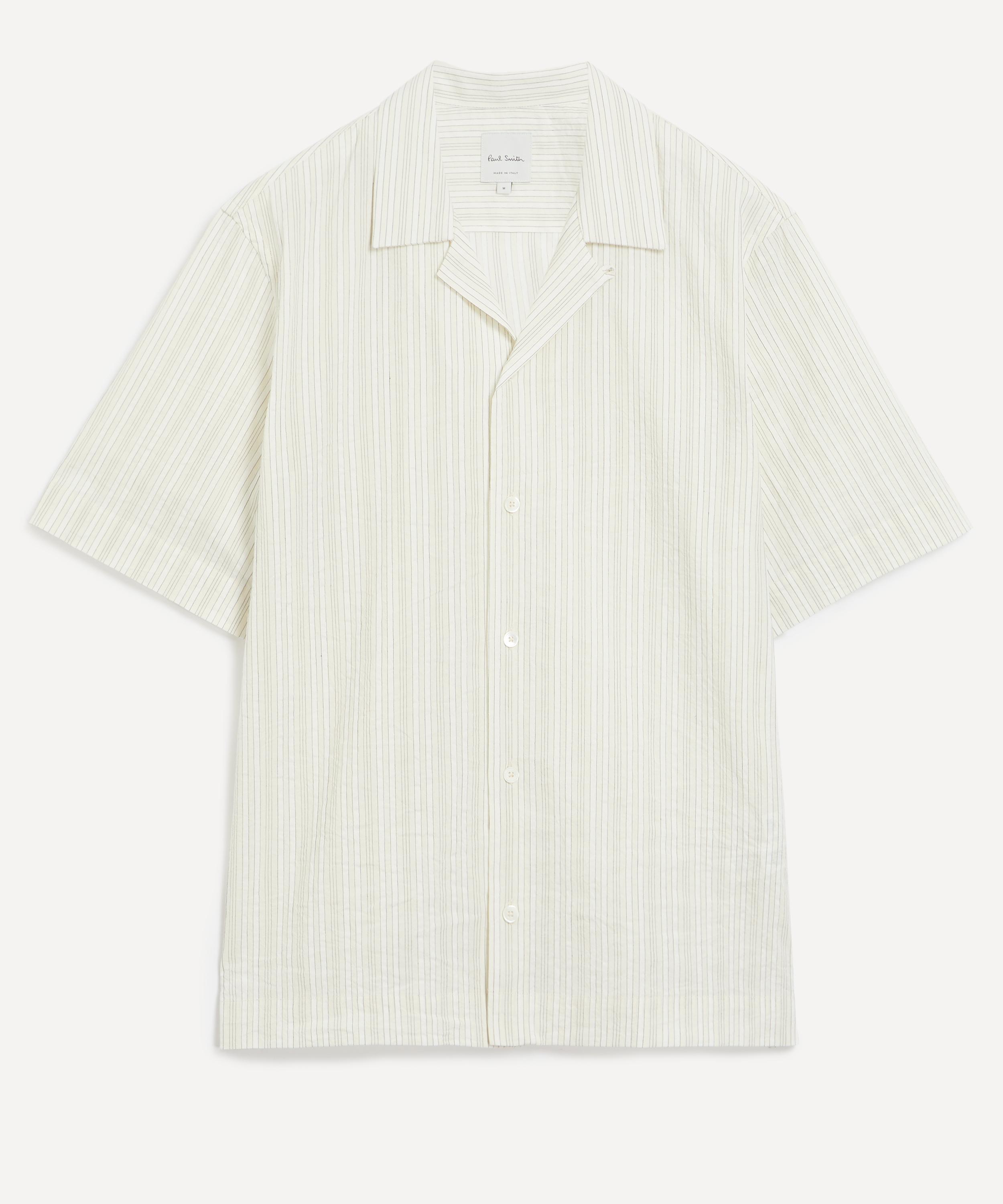 Paul Smith - Ecru Cotton-Linen Textured Stripe Short-Sleeve Shirt image number 0