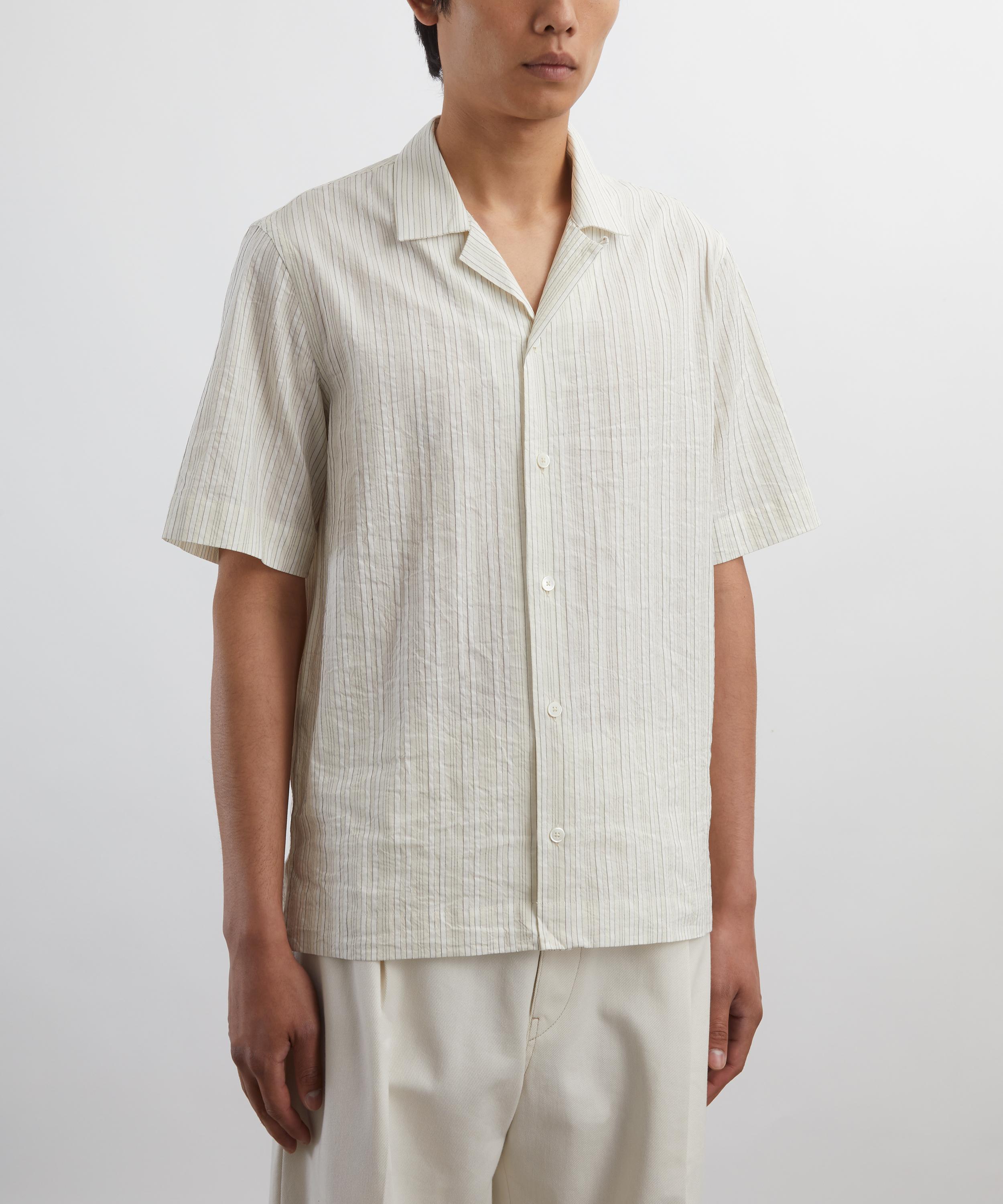 Paul Smith - Ecru Cotton-Linen Textured Stripe Short-Sleeve Shirt image number 2