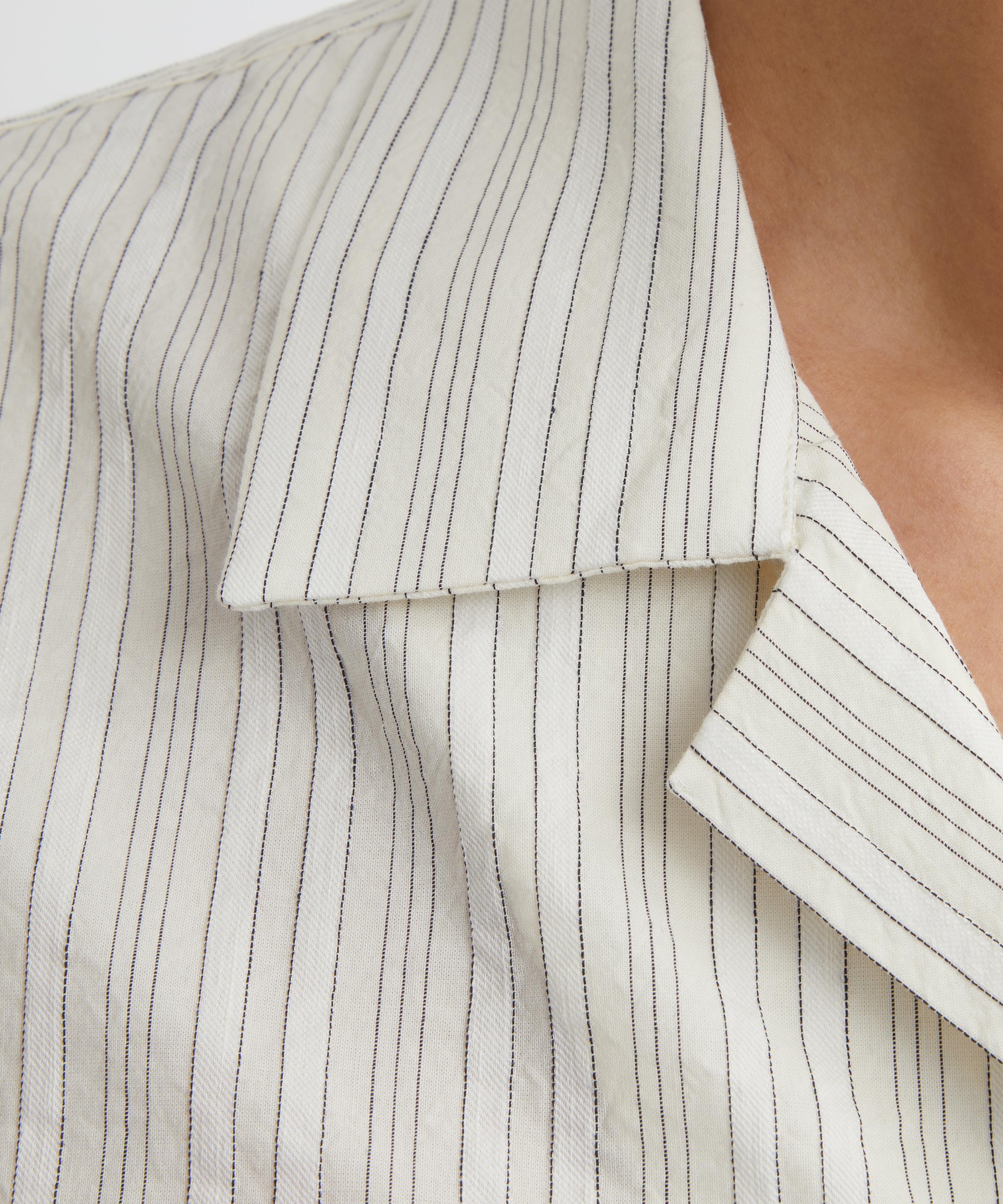Paul Smith - Ecru Cotton-Linen Textured Stripe Short-Sleeve Shirt image number 4