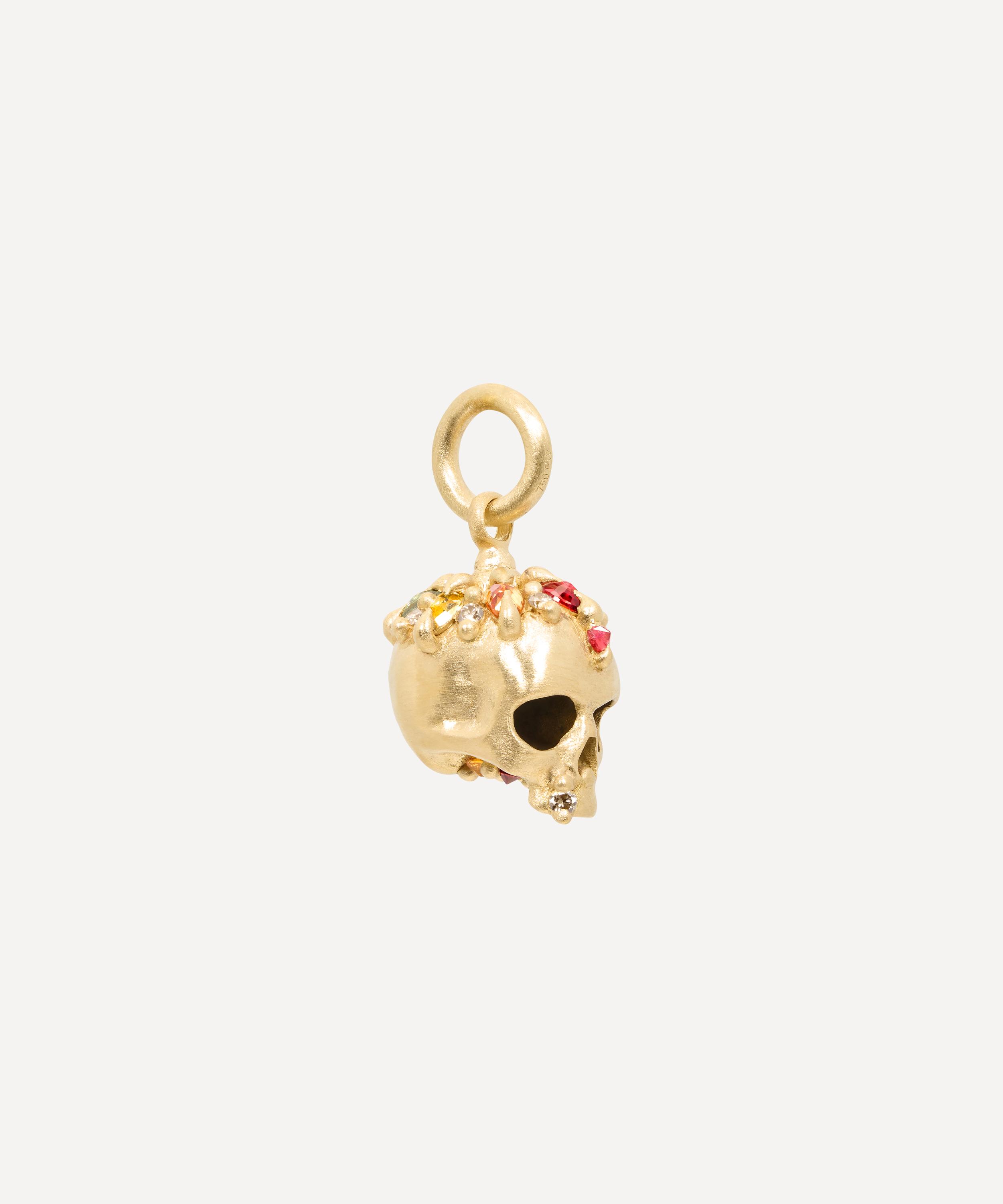 Polly Wales - 18ct Gold Rainbow Enchanted City Skull Charm image number 1