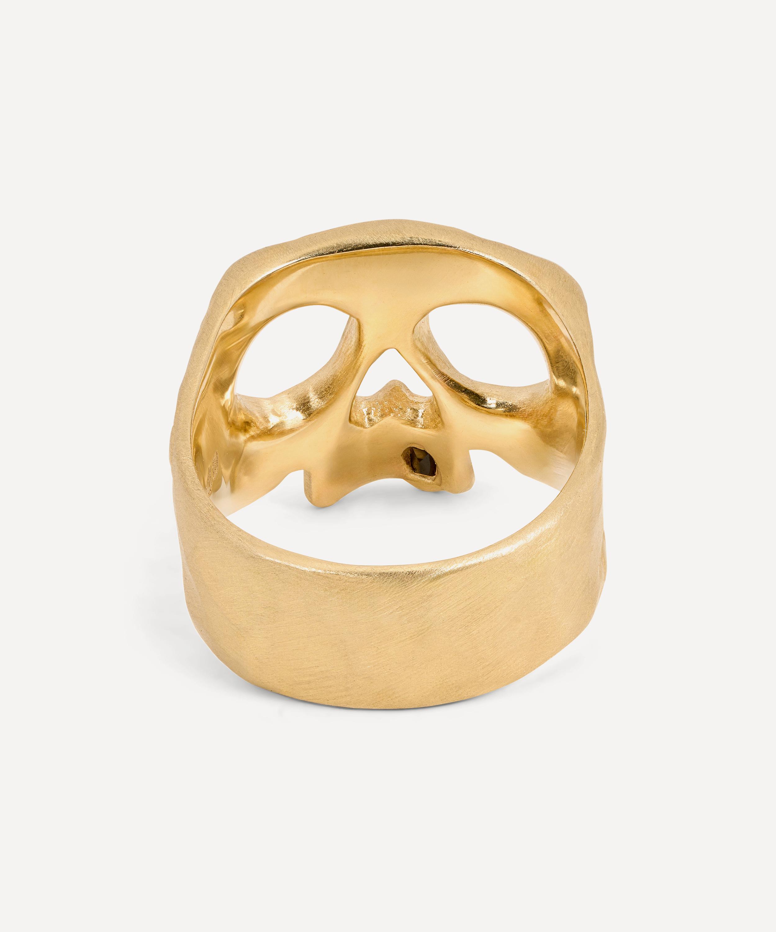 Polly Wales - 18ct Gold Black Sapphire Snaggletooth Skull Ring image number 3