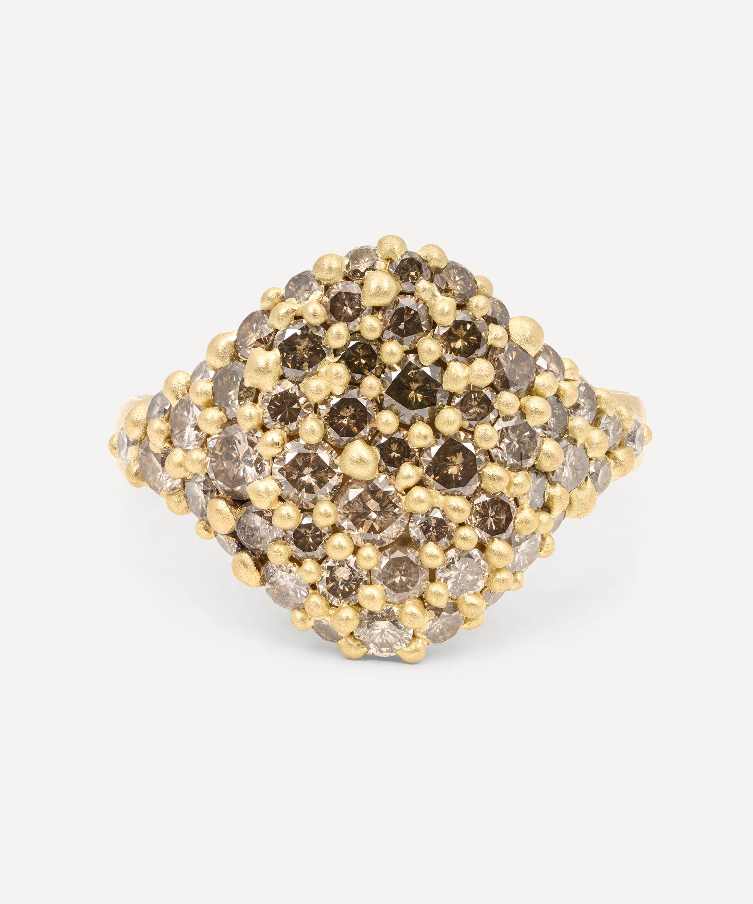 Polly Wales - 18ct Gold Cognac Diamond River Signet Ring