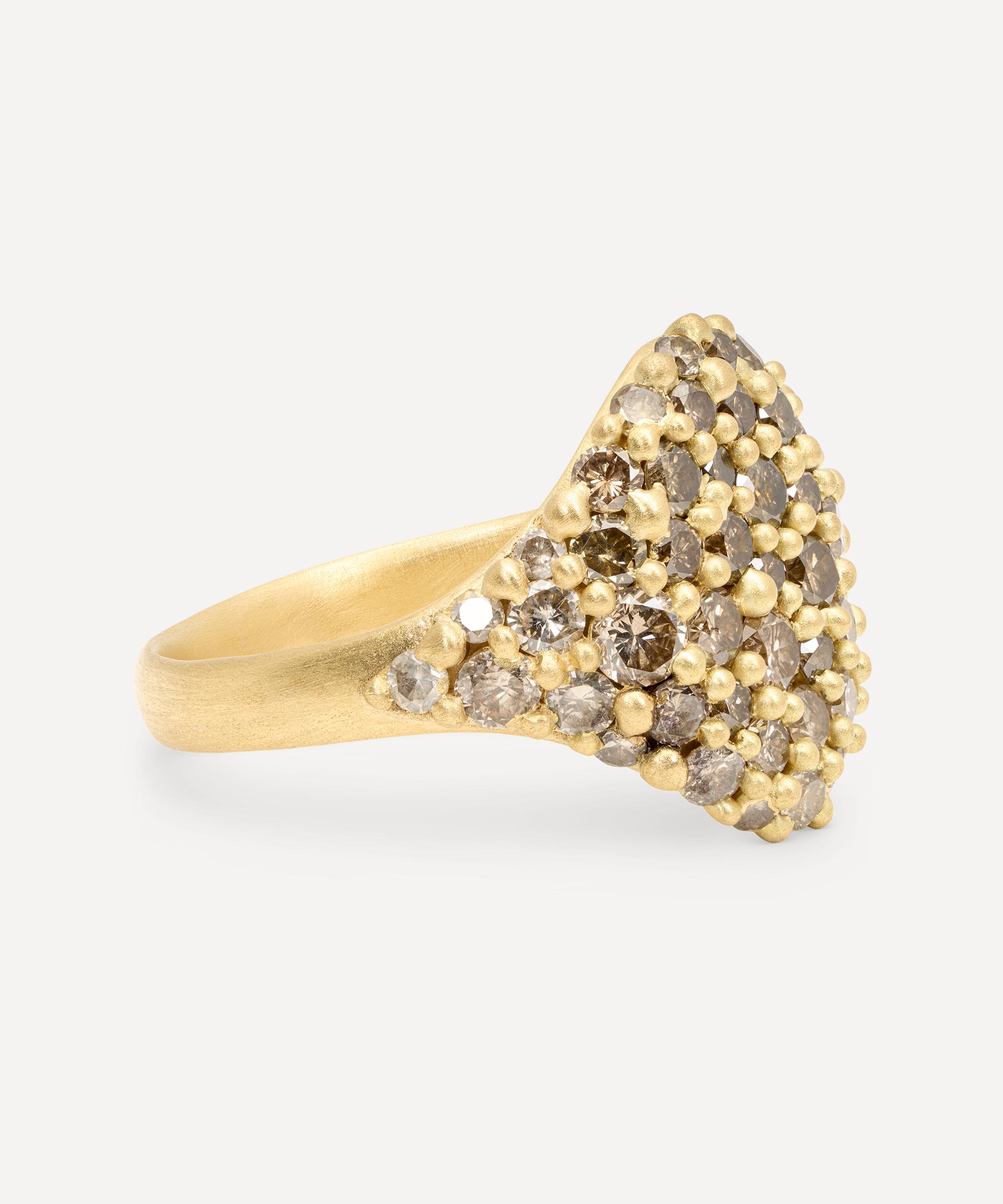 Polly Wales - 18ct Gold Cognac Diamond River Signet Ring image number 1