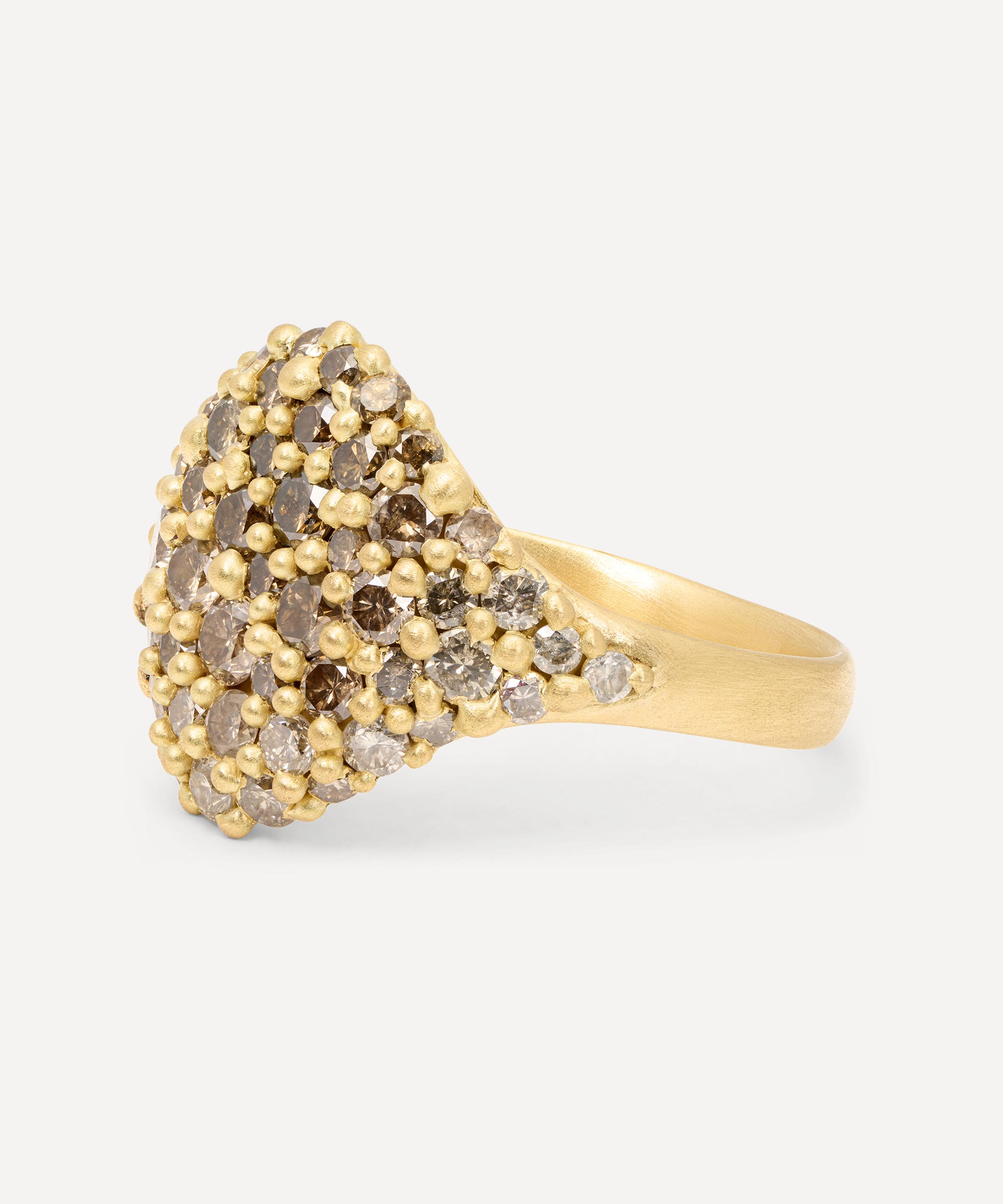 Polly Wales - 18ct Gold Cognac Diamond River Signet Ring image number 2