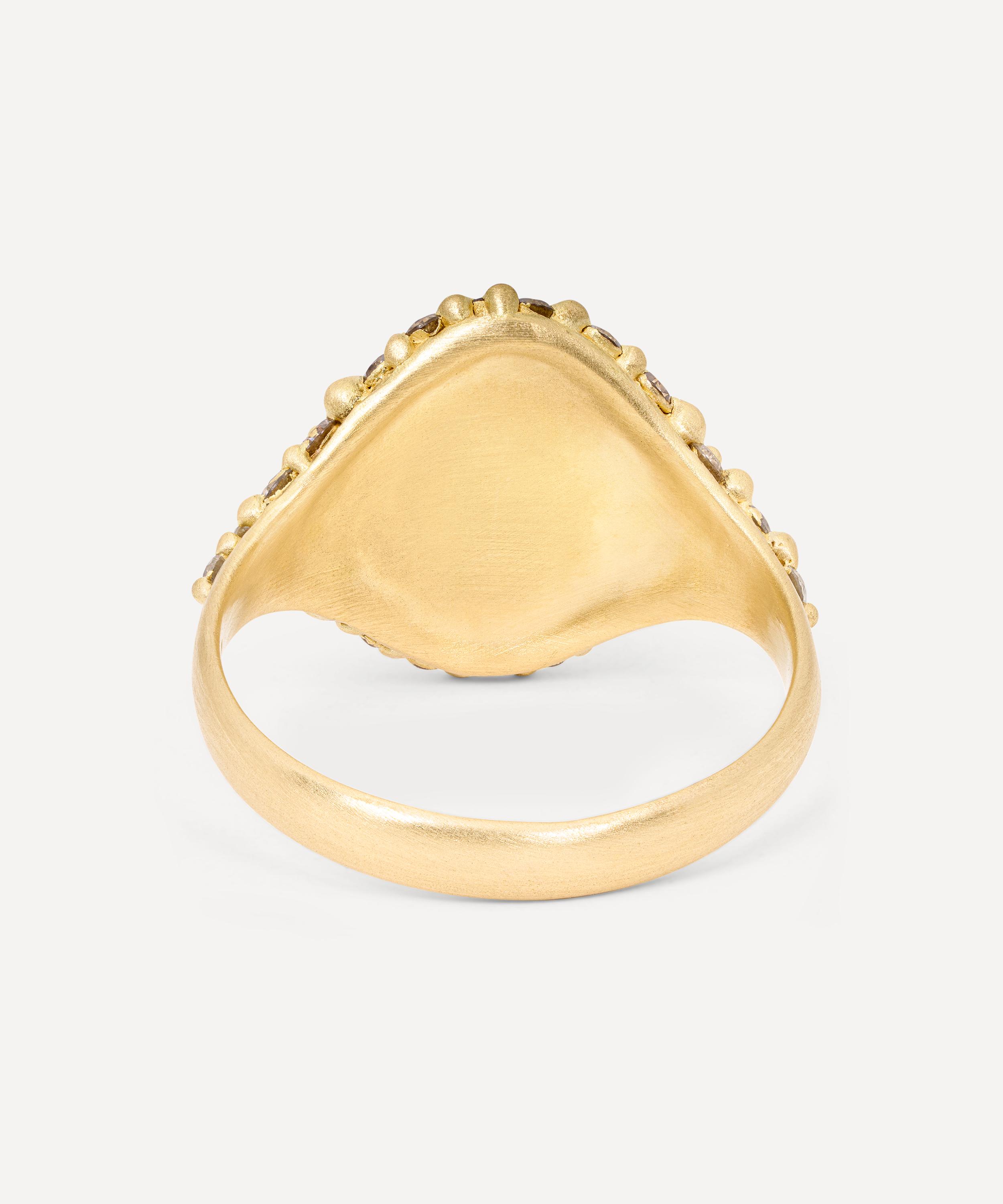 Polly Wales - 18ct Gold Cognac Diamond River Signet Ring image number 3