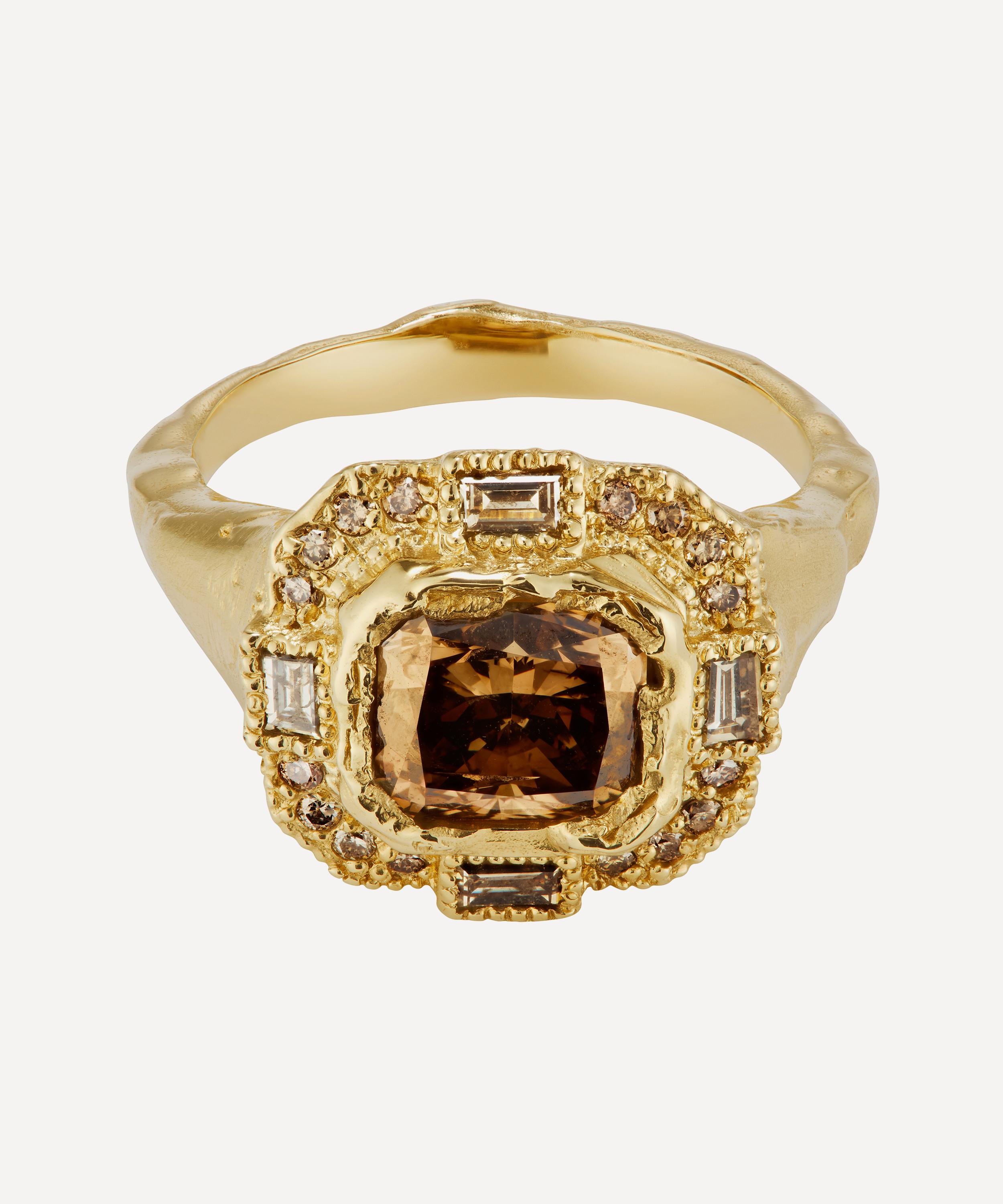 Ellis Mhairi Cameron - 14ct Gold Armach Cushion Chocolate Diamond Cocktail Ring image number 0