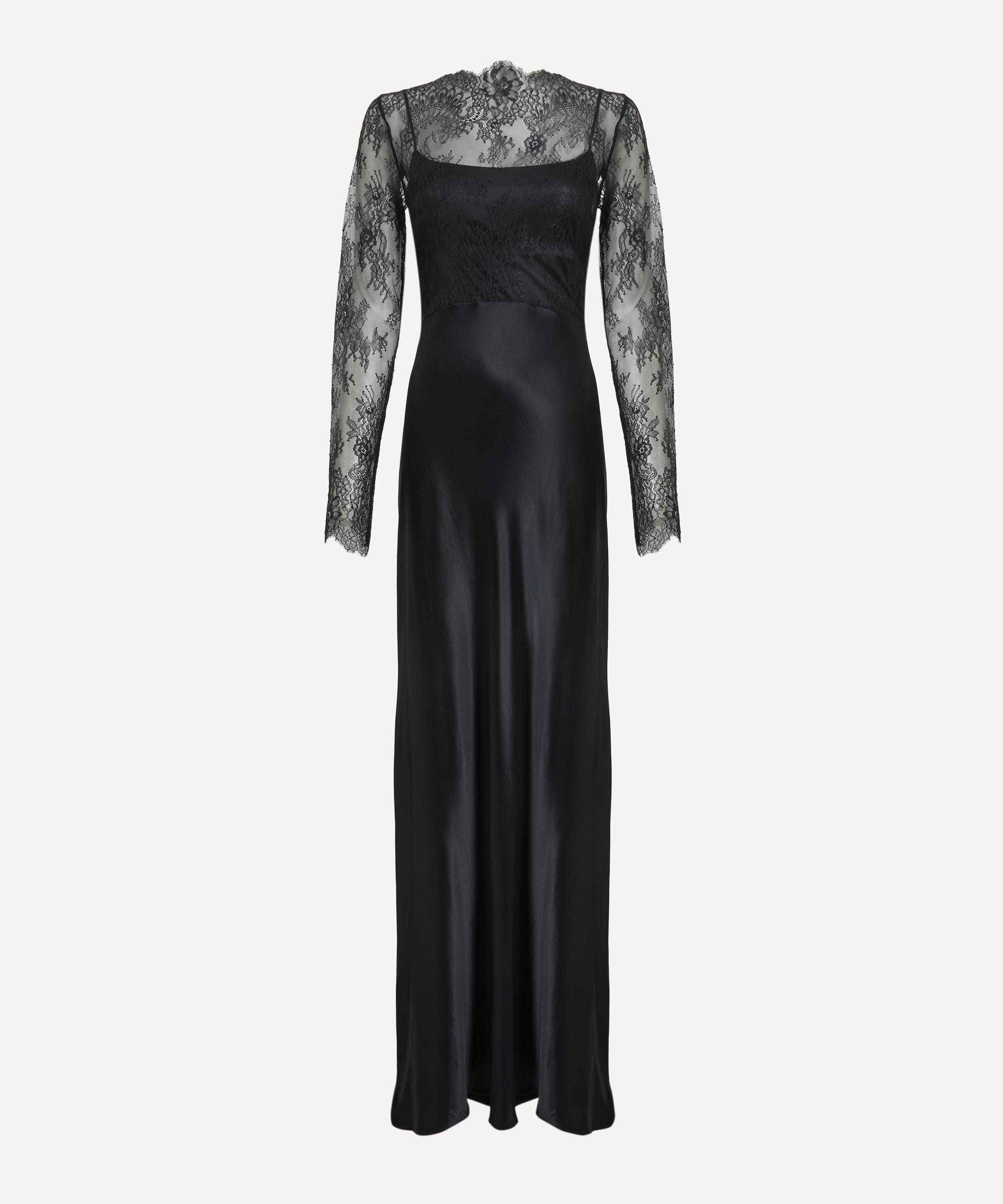 Alberta Ferretti - Glossy Satin and Lace Long Dress image number 0