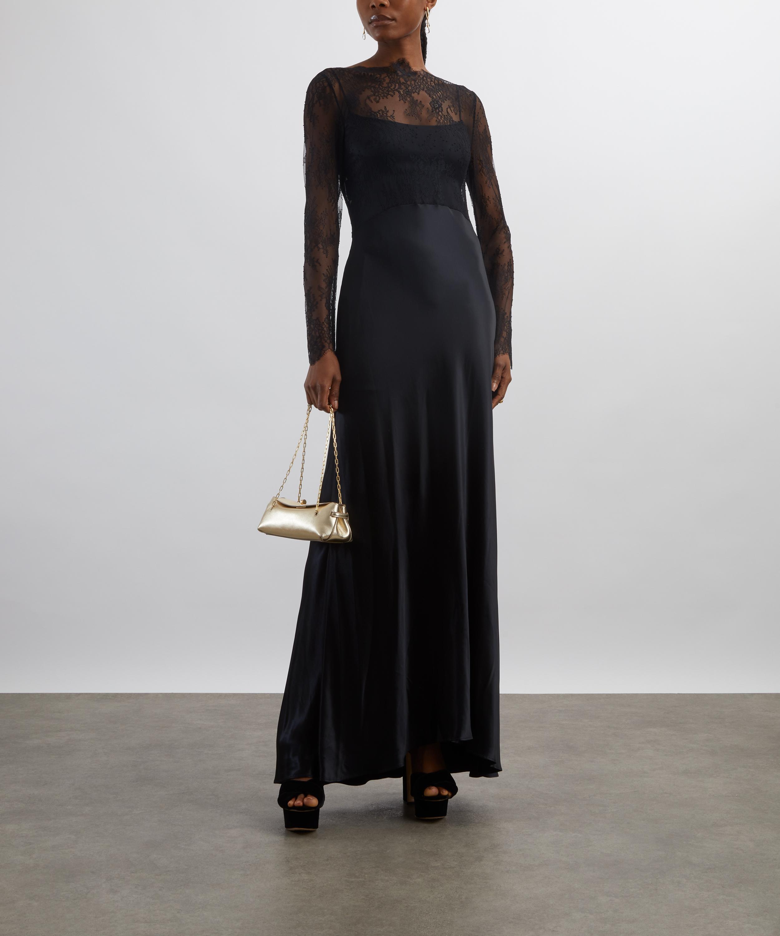 Alberta Ferretti - Glossy Satin and Lace Long Dress image number 1