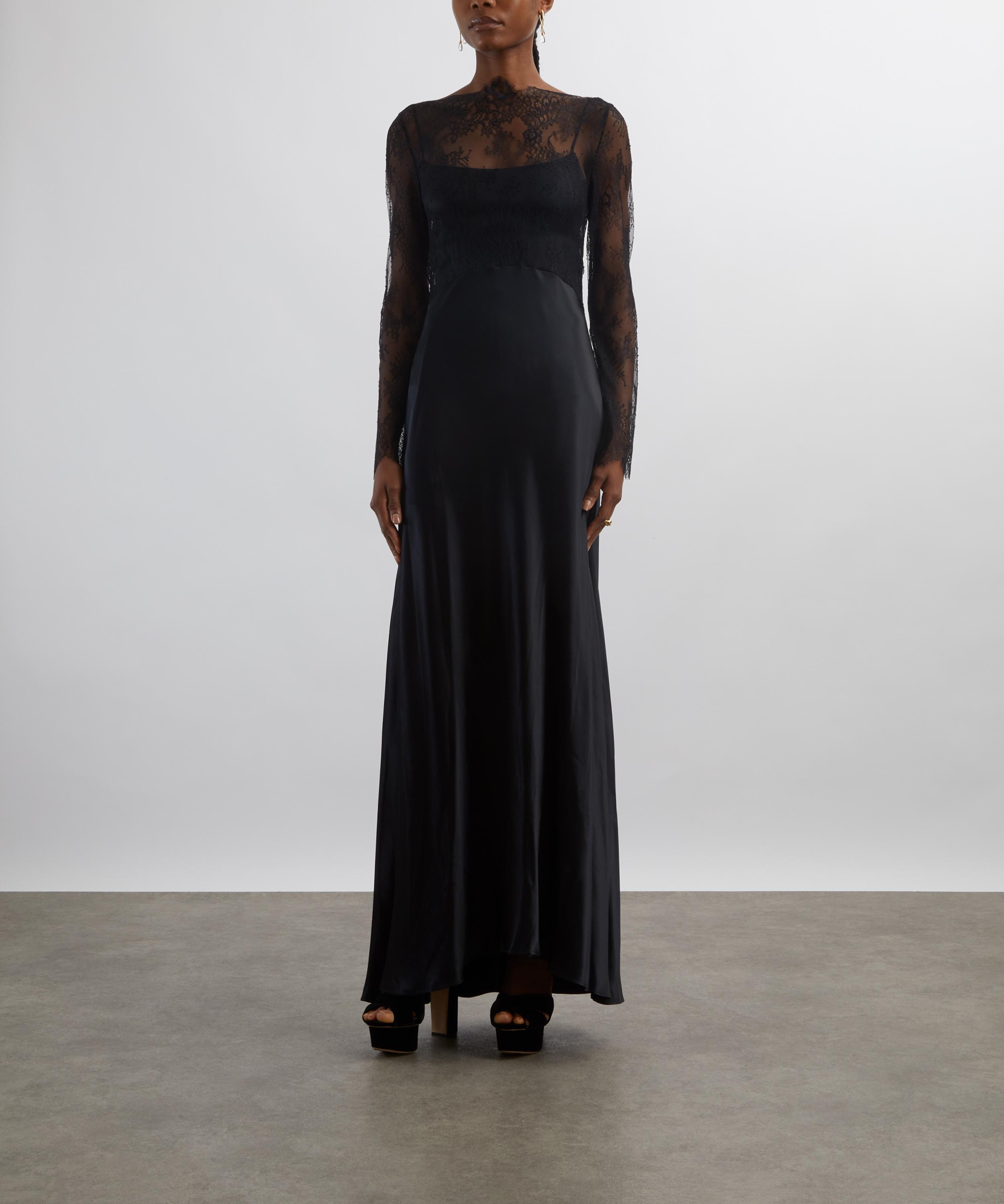 Alberta Ferretti - Glossy Satin and Lace Long Dress image number 2