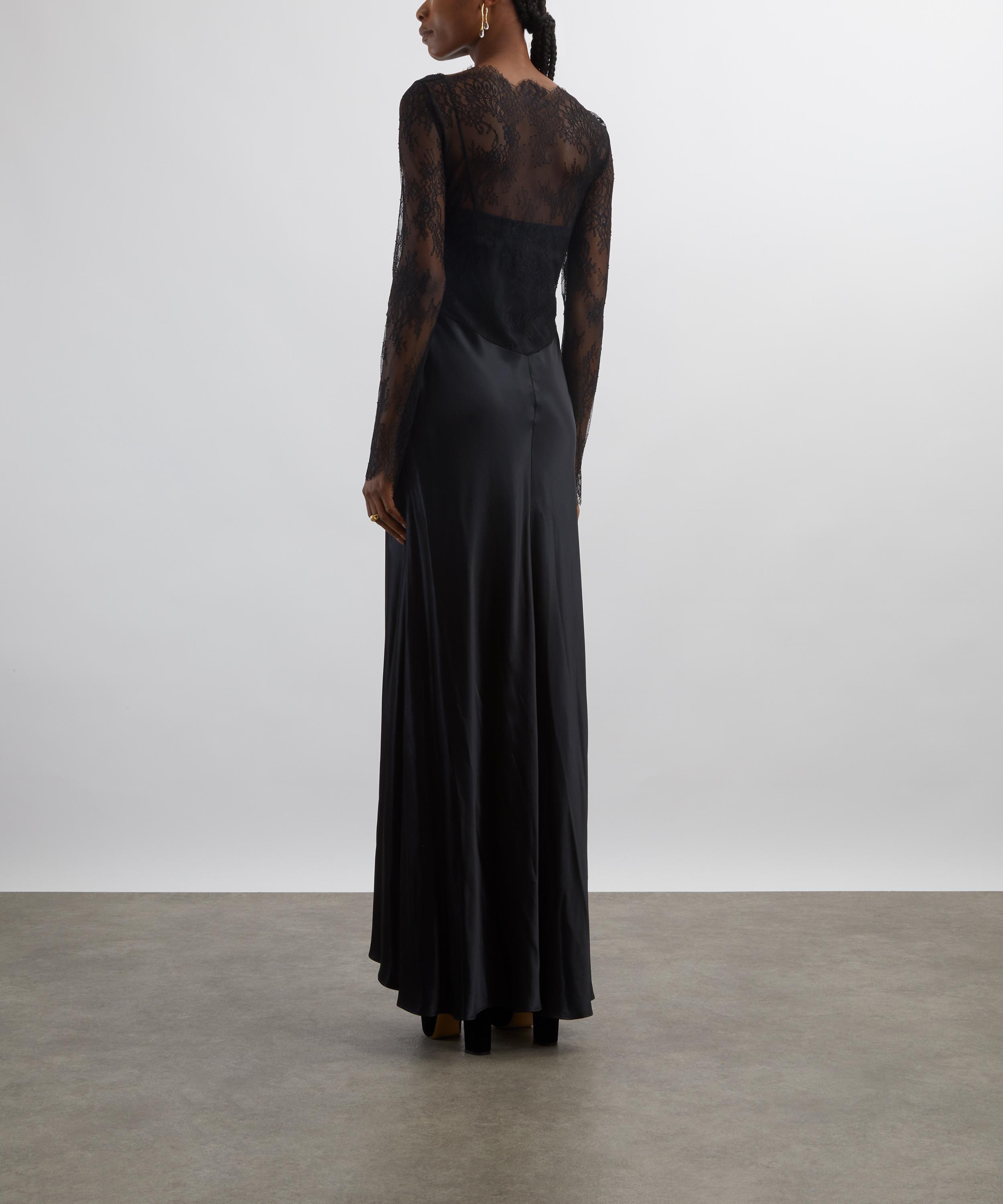Alberta Ferretti - Glossy Satin and Lace Long Dress image number 3