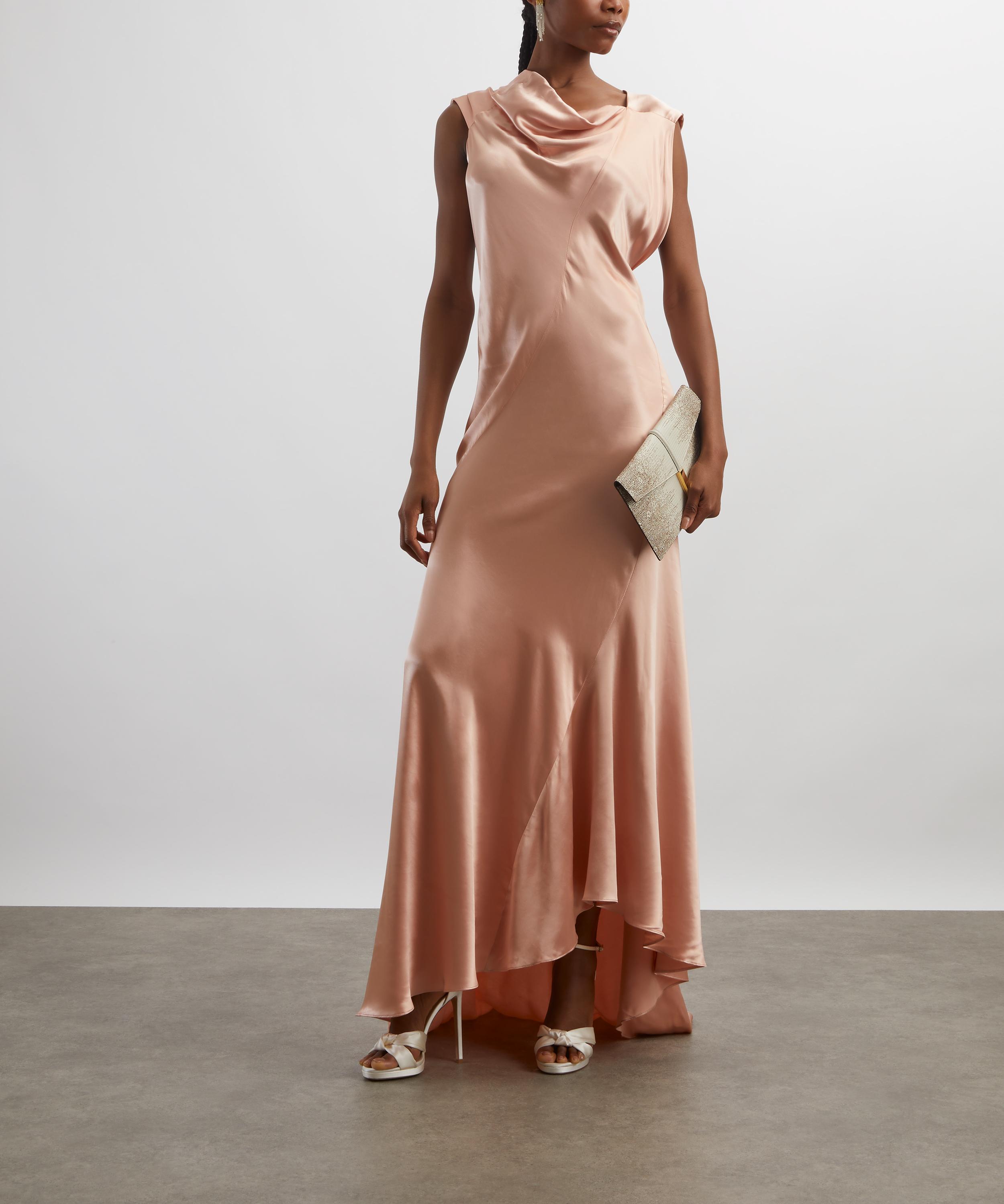 Alberta Ferretti - Pink Asymmetrical Long Satin Dress image number 1