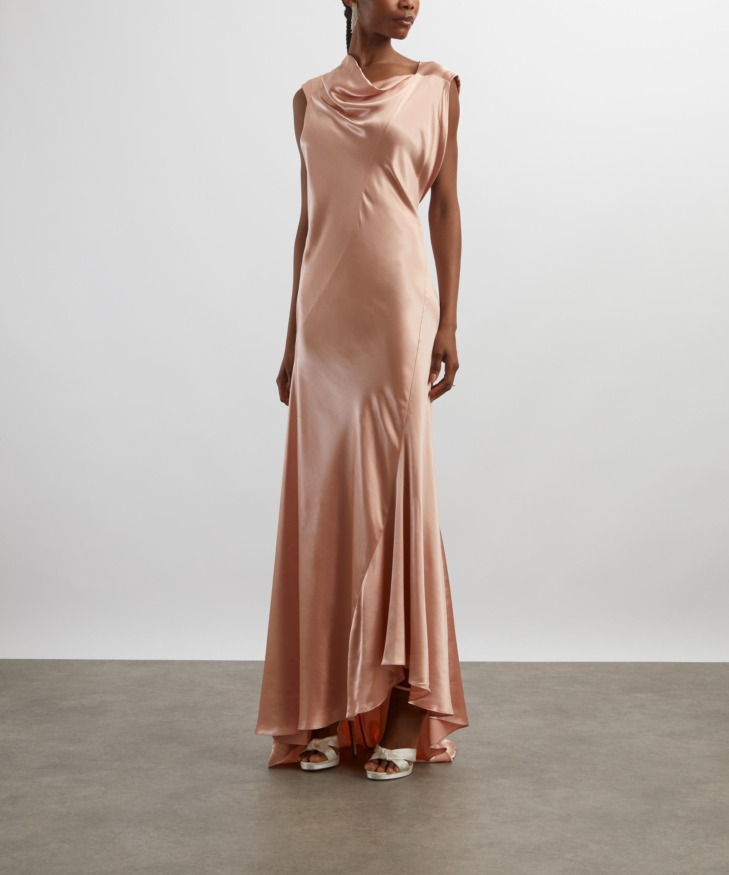 Alberta Ferretti - Pink Asymmetrical Long Satin Dress image number 2