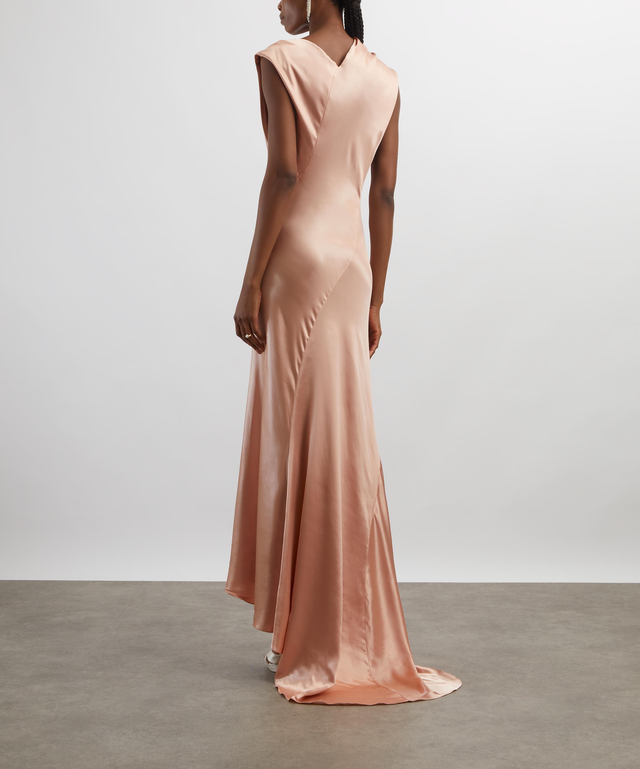 Alberta Ferretti - Pink Asymmetrical Long Satin Dress image number 3