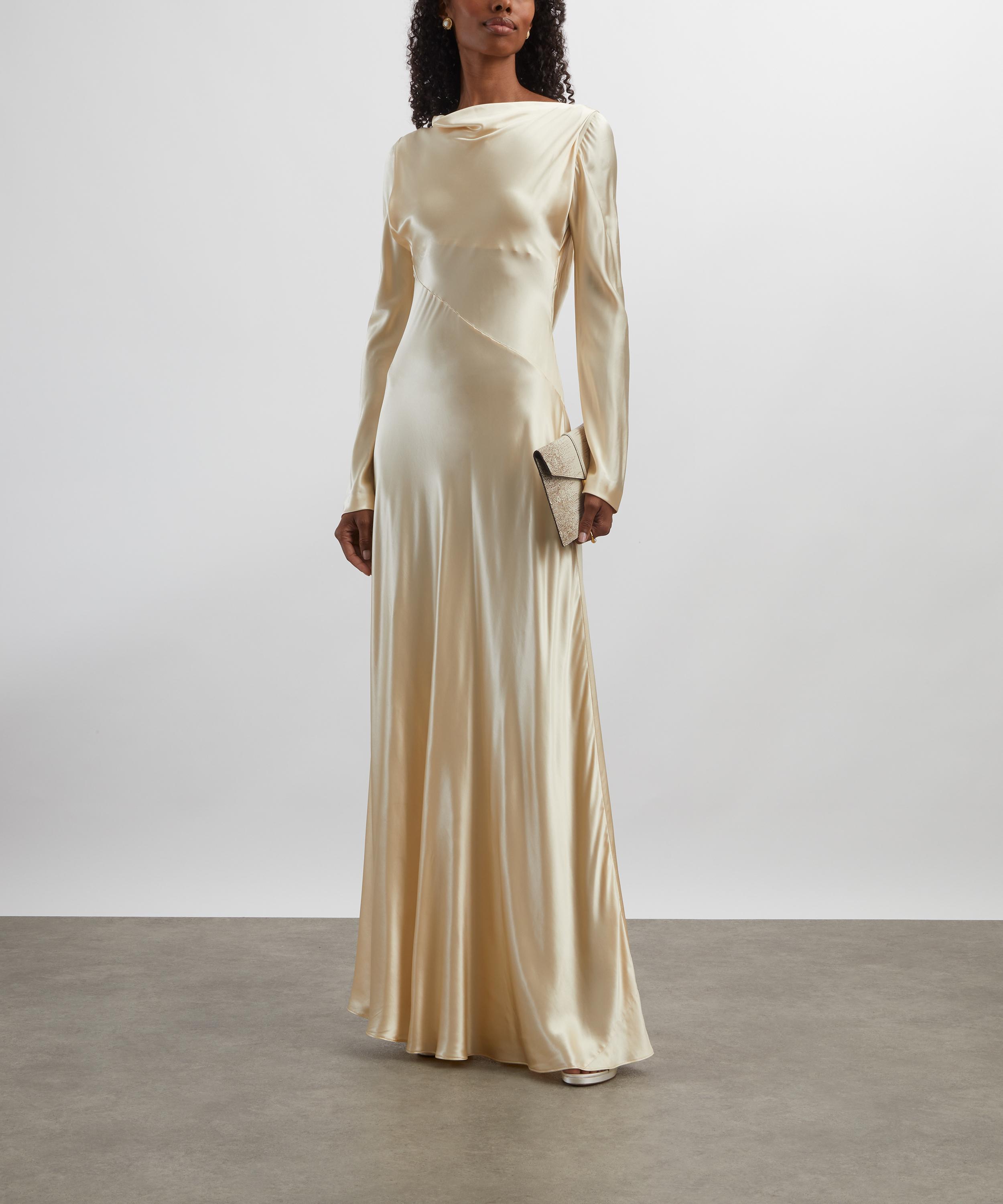 Alberta Ferretti - Cream Yellow Glossy Satin Dress image number 1