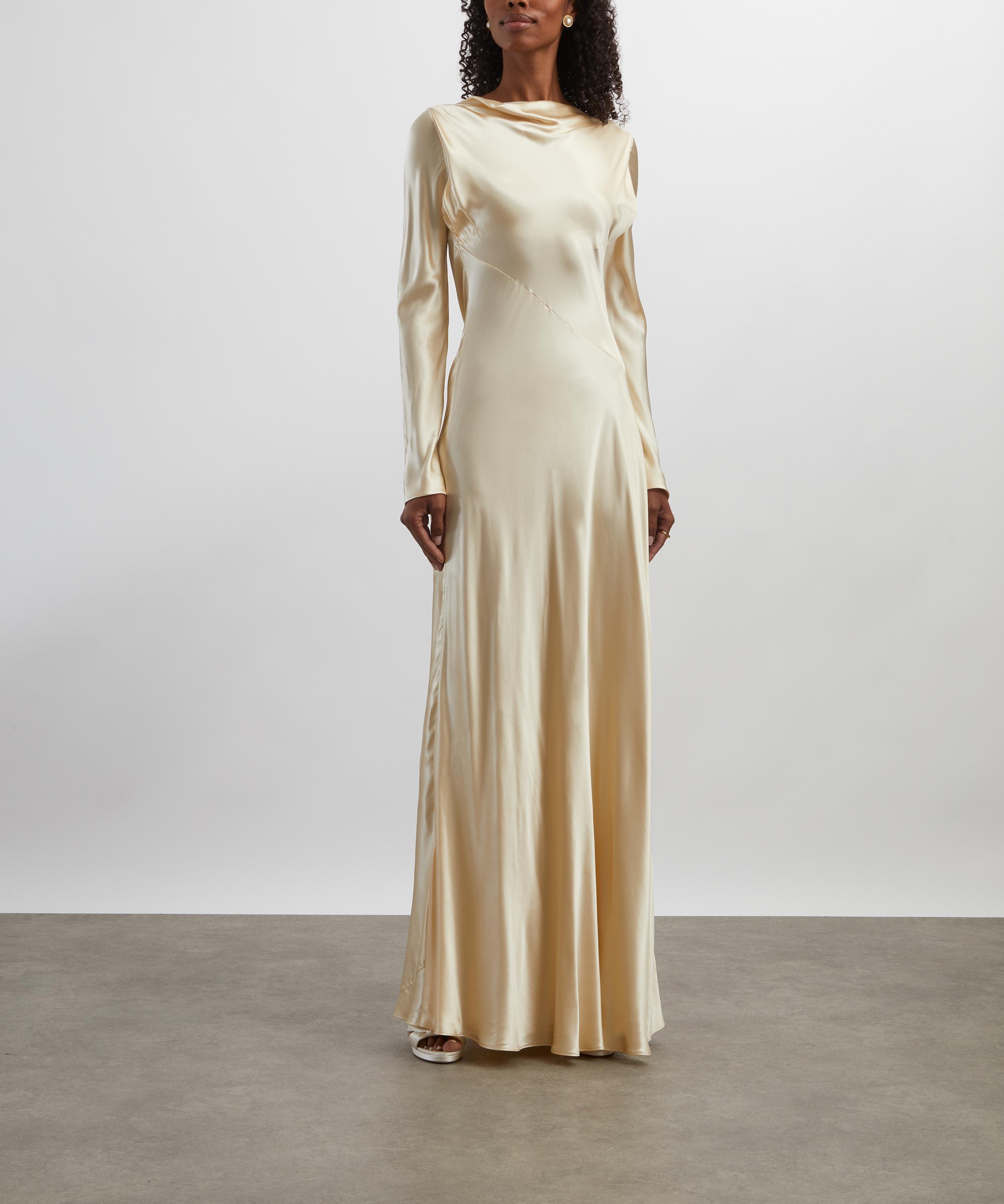 Alberta Ferretti - Cream Yellow Glossy Satin Dress image number 2