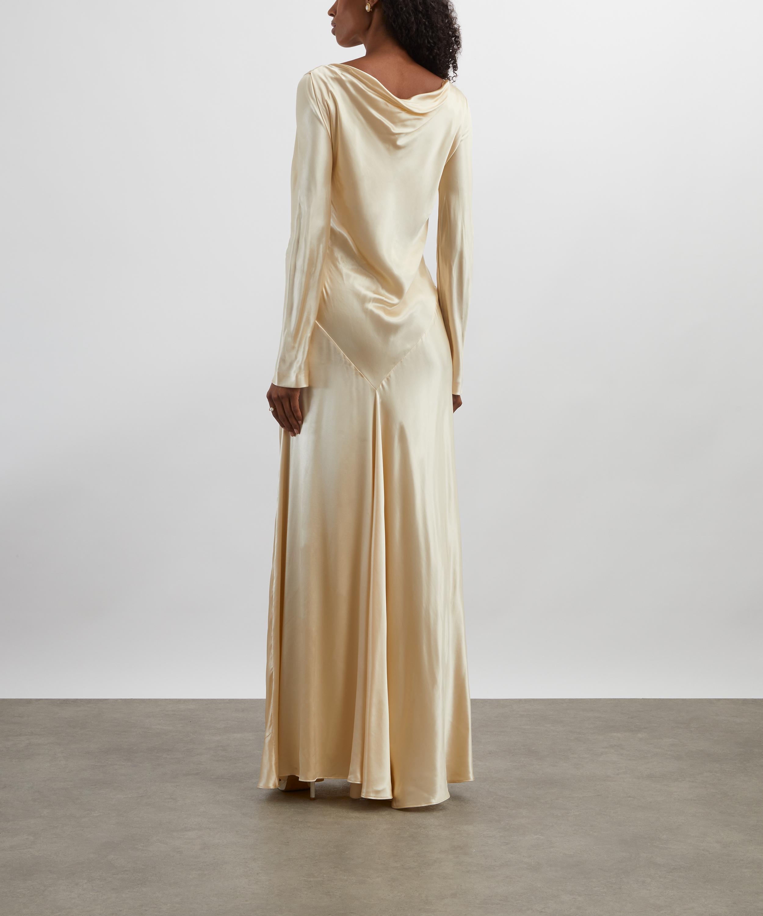 Alberta Ferretti - Cream Yellow Glossy Satin Dress image number 3