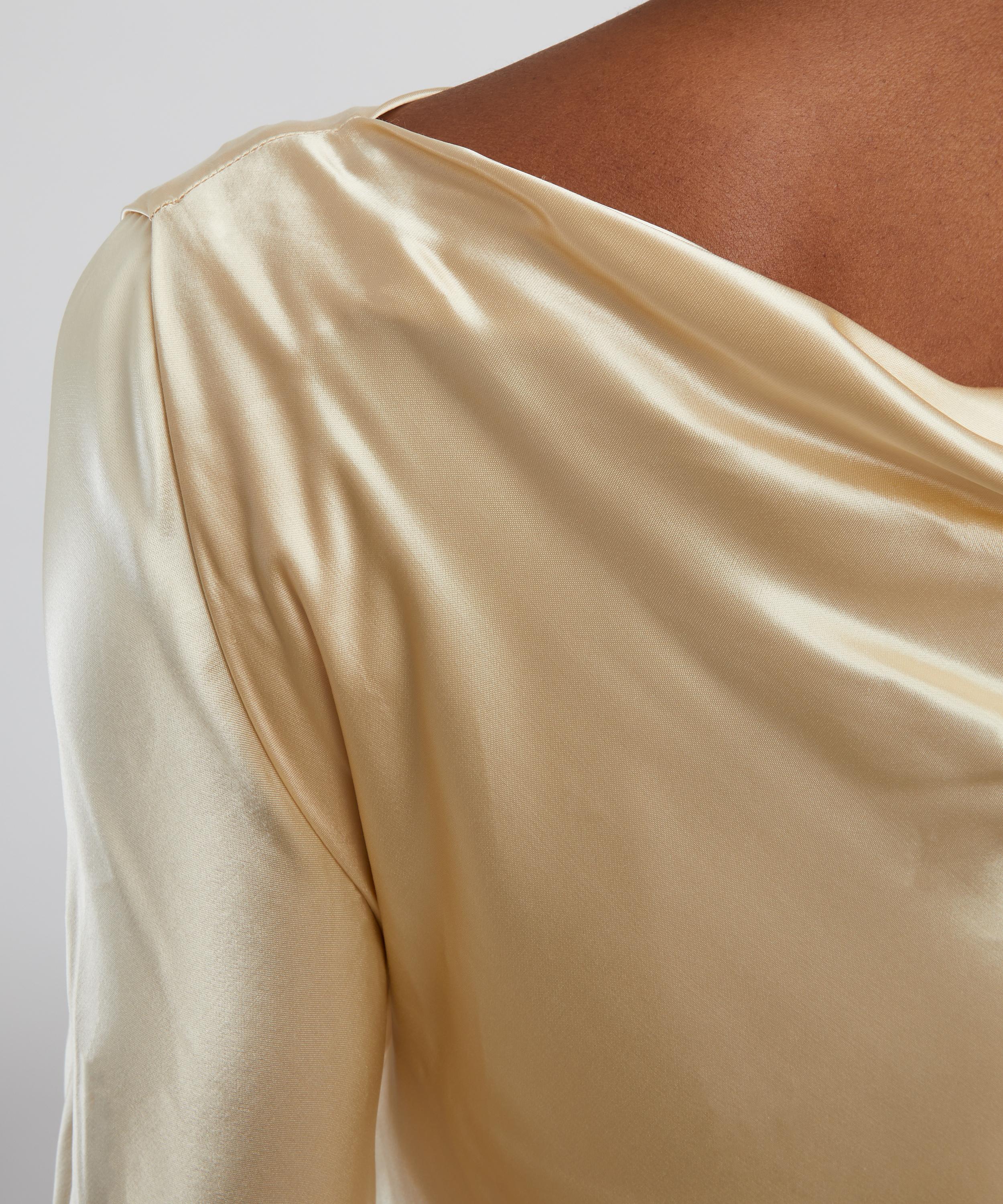 Alberta Ferretti - Cream Yellow Glossy Satin Dress image number 4