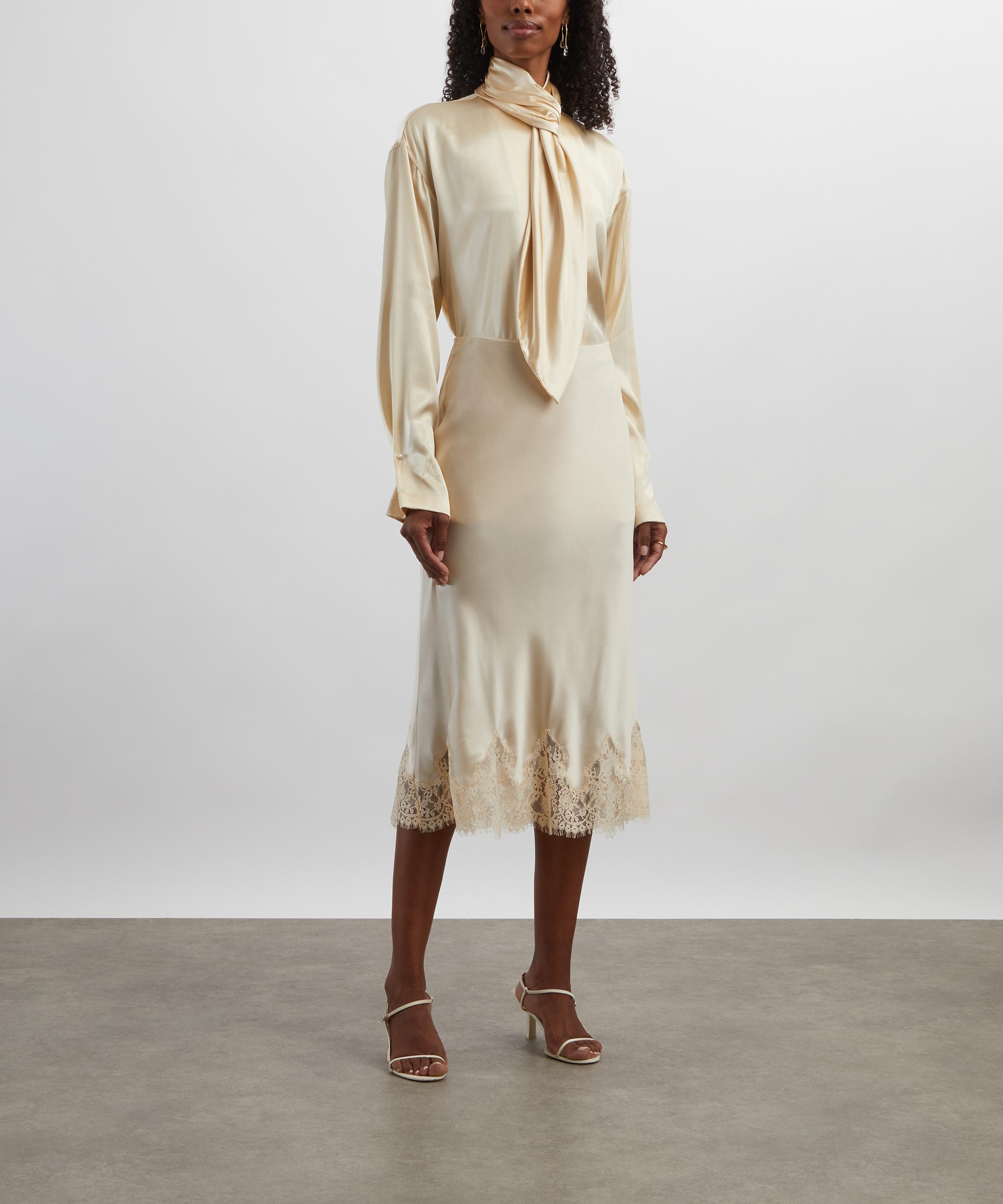 Alberta Ferretti - Cream Yellow Glossy Satin Shirt with Knot Tie image number 1