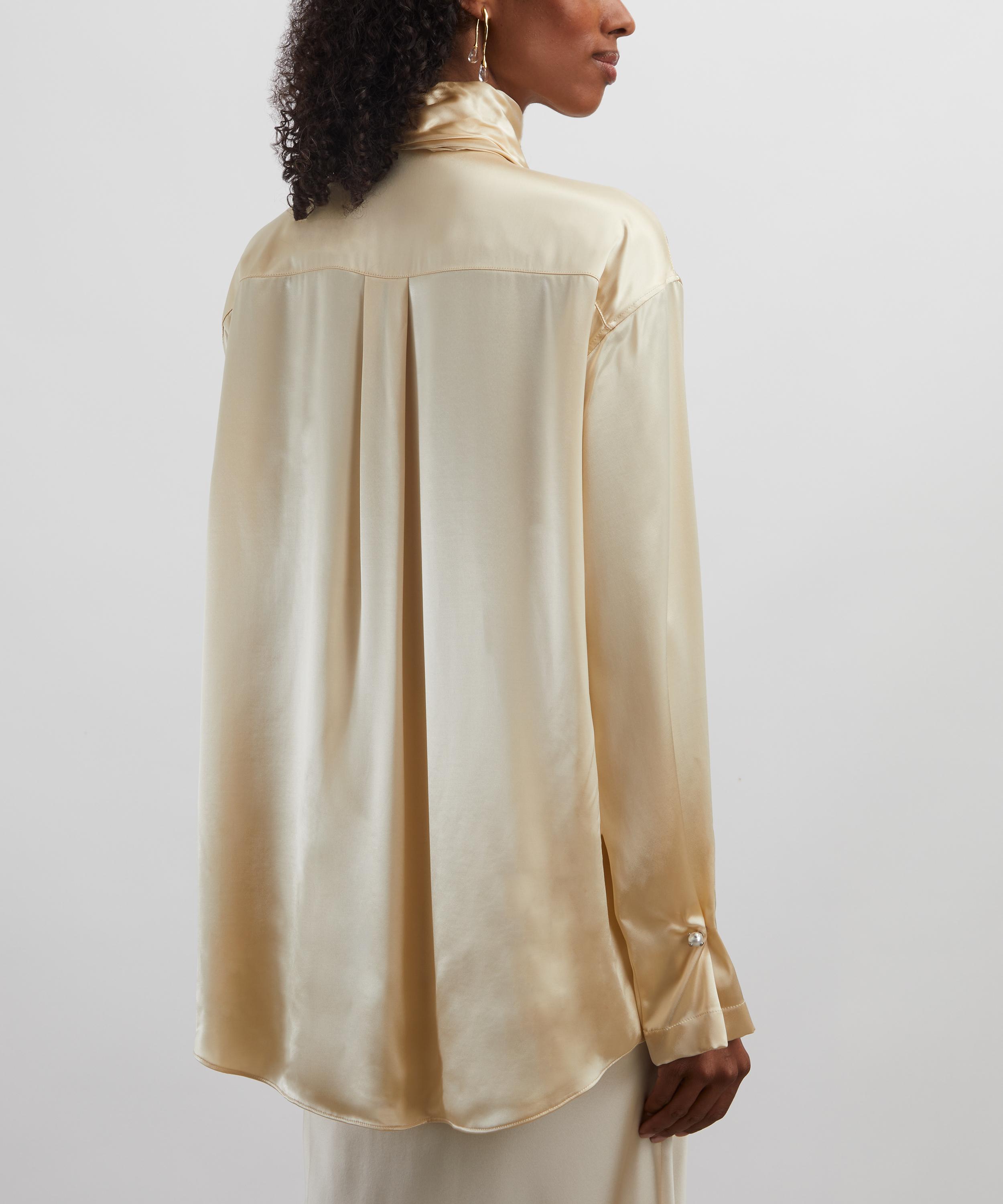 Alberta Ferretti - Cream Yellow Glossy Satin Shirt with Knot Tie image number 3