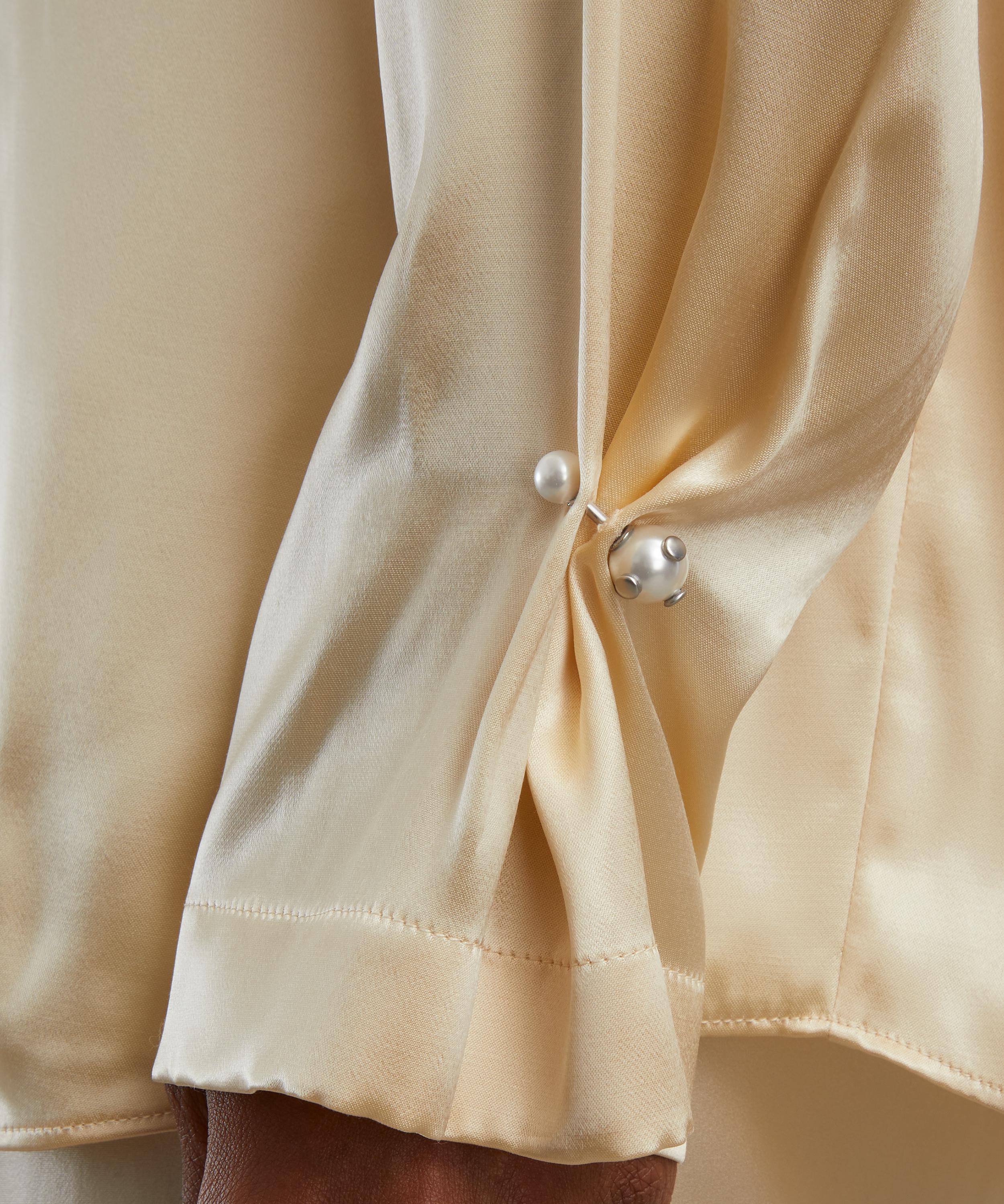 Alberta Ferretti - Cream Yellow Glossy Satin Shirt with Knot Tie image number 4