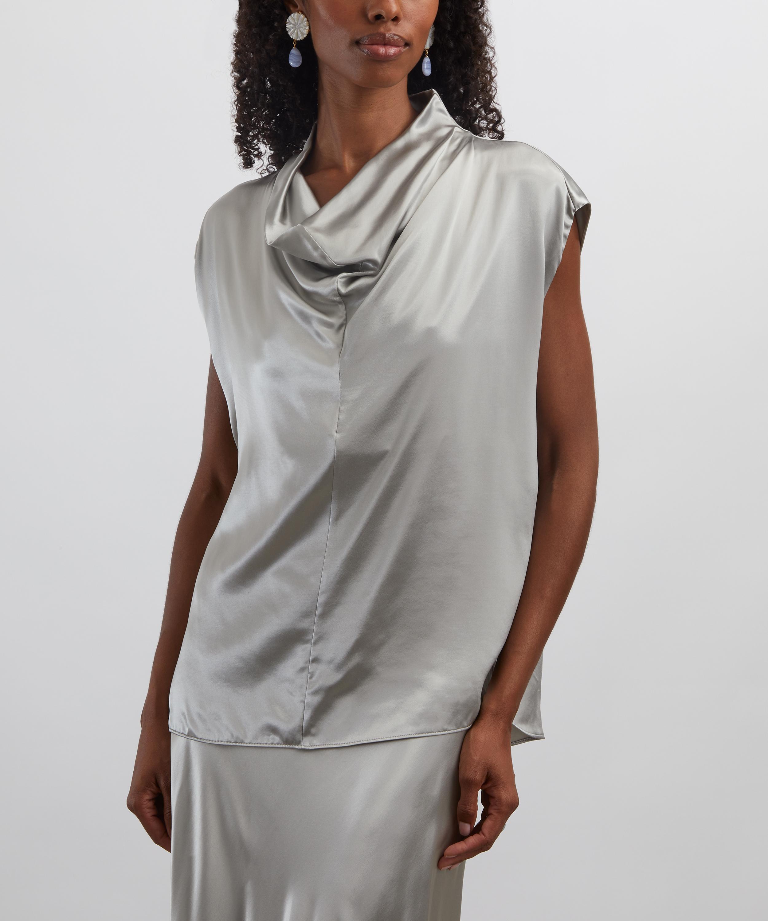 Alberta Ferretti - Light Grey Glossy Satin Top image number 2