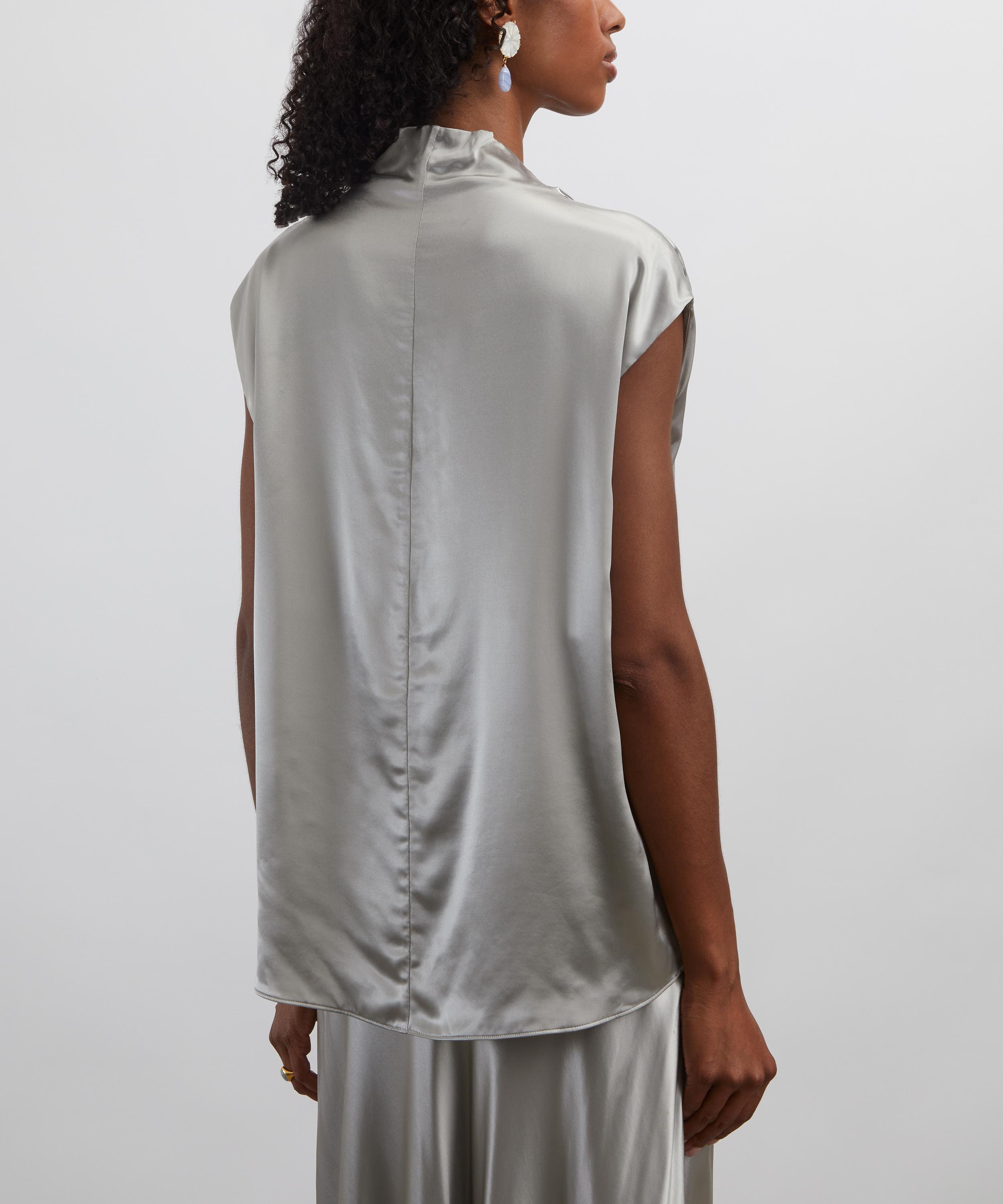 Alberta Ferretti - Light Grey Glossy Satin Top image number 3