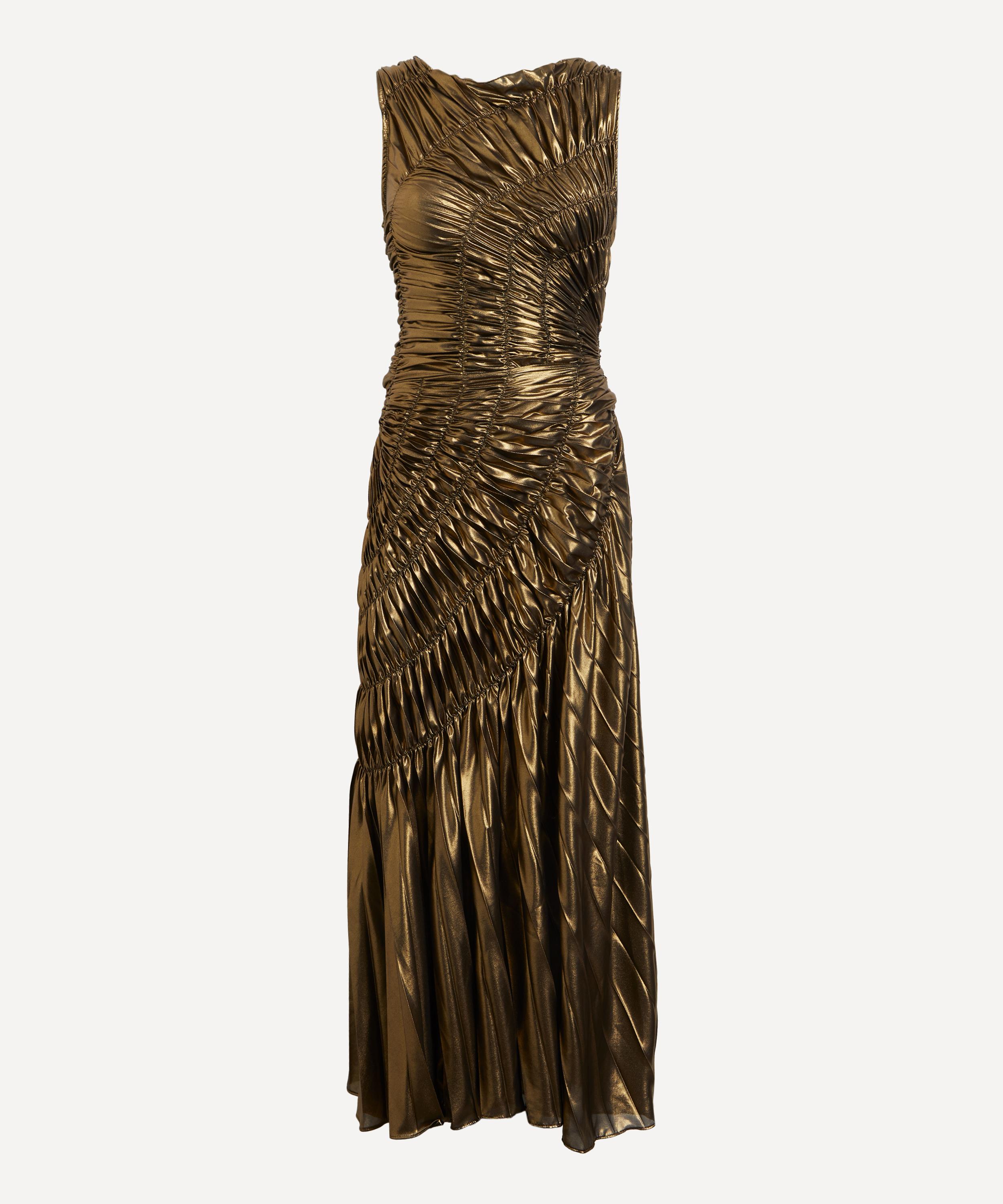 Georgia Hardinge - Dark Gold Fossil Pleated Metallic Dress image number 0