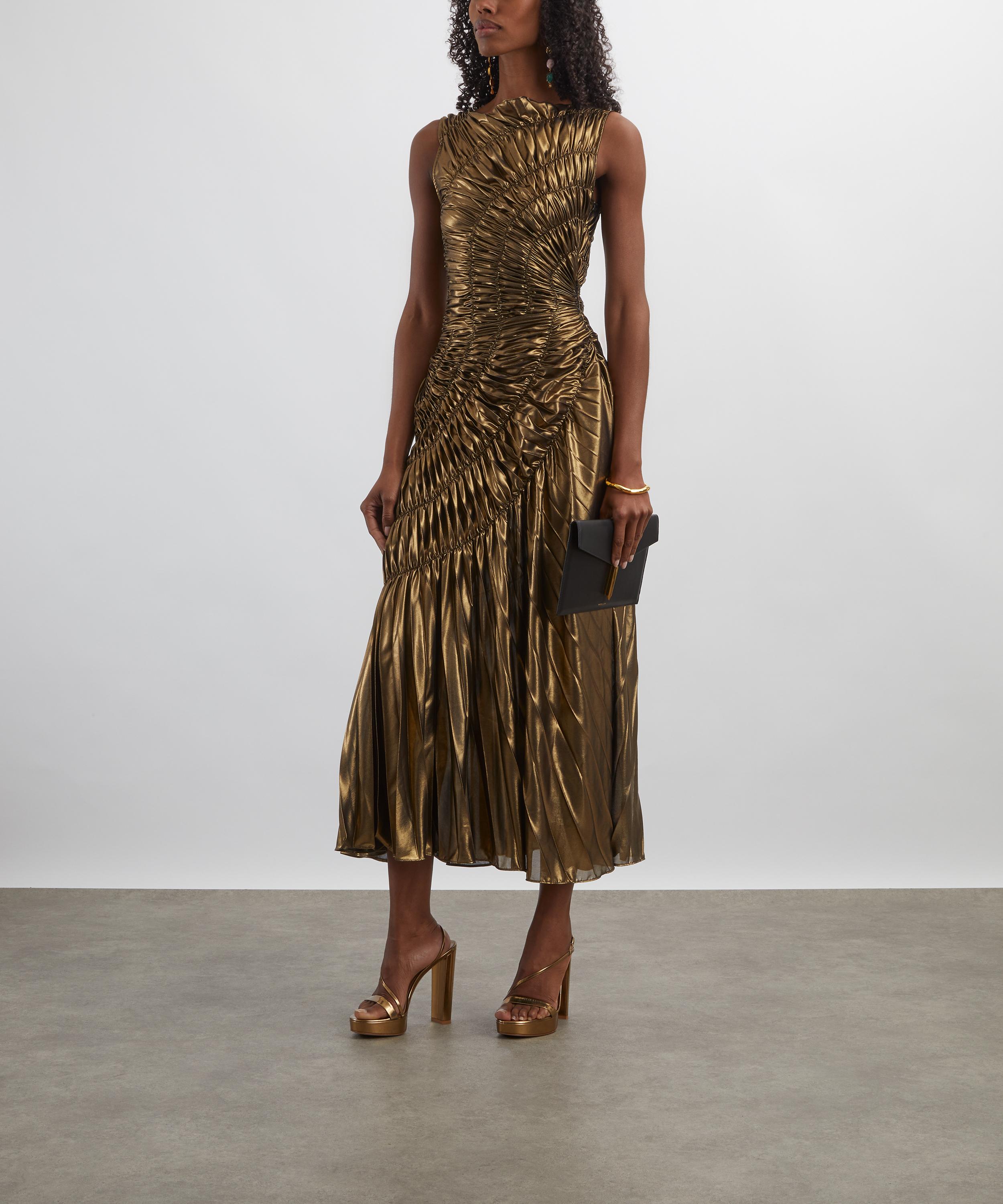 Georgia Hardinge - Dark Gold Fossil Pleated Metallic Dress image number 1