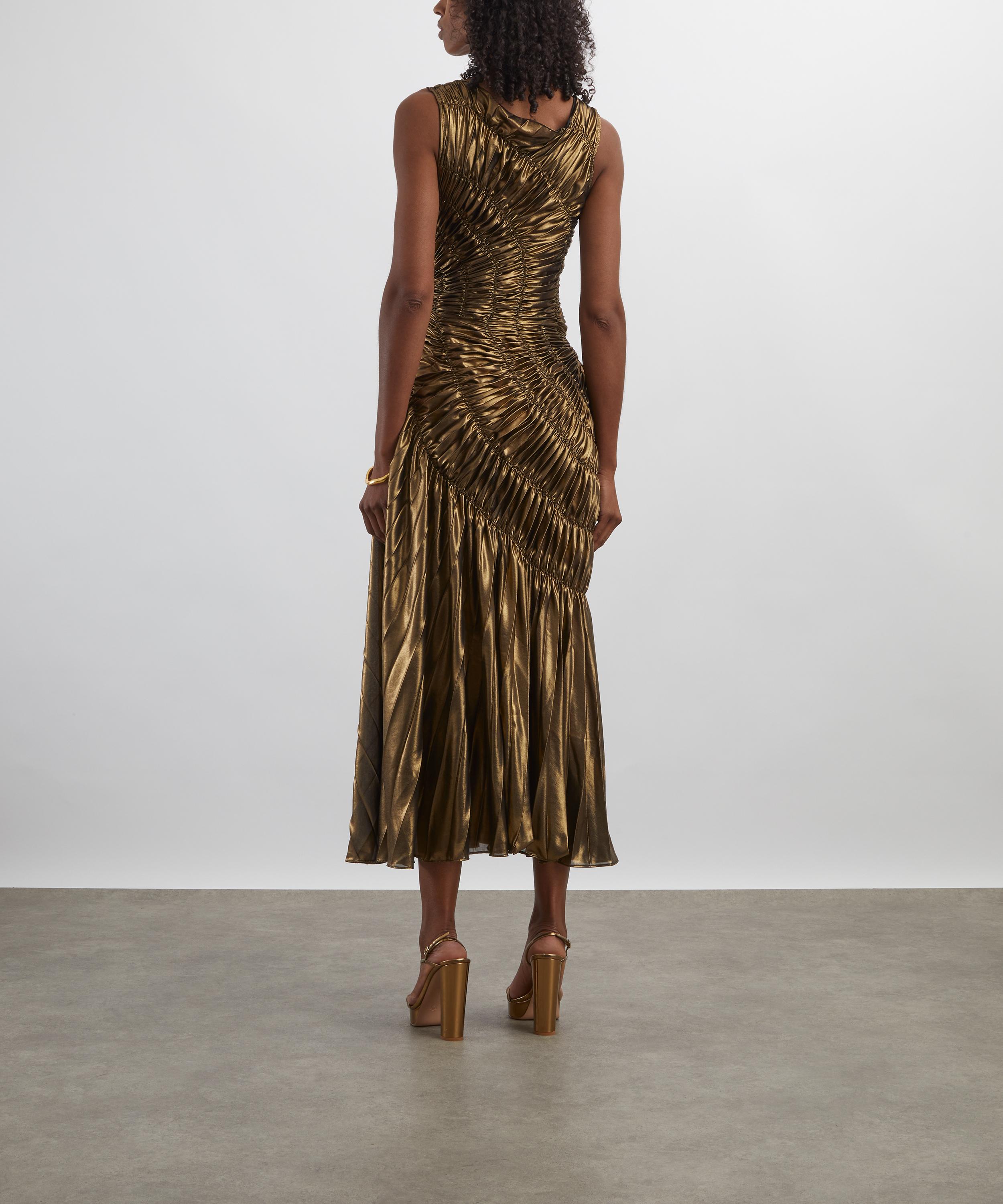 Georgia Hardinge - Dark Gold Fossil Pleated Metallic Dress image number 3