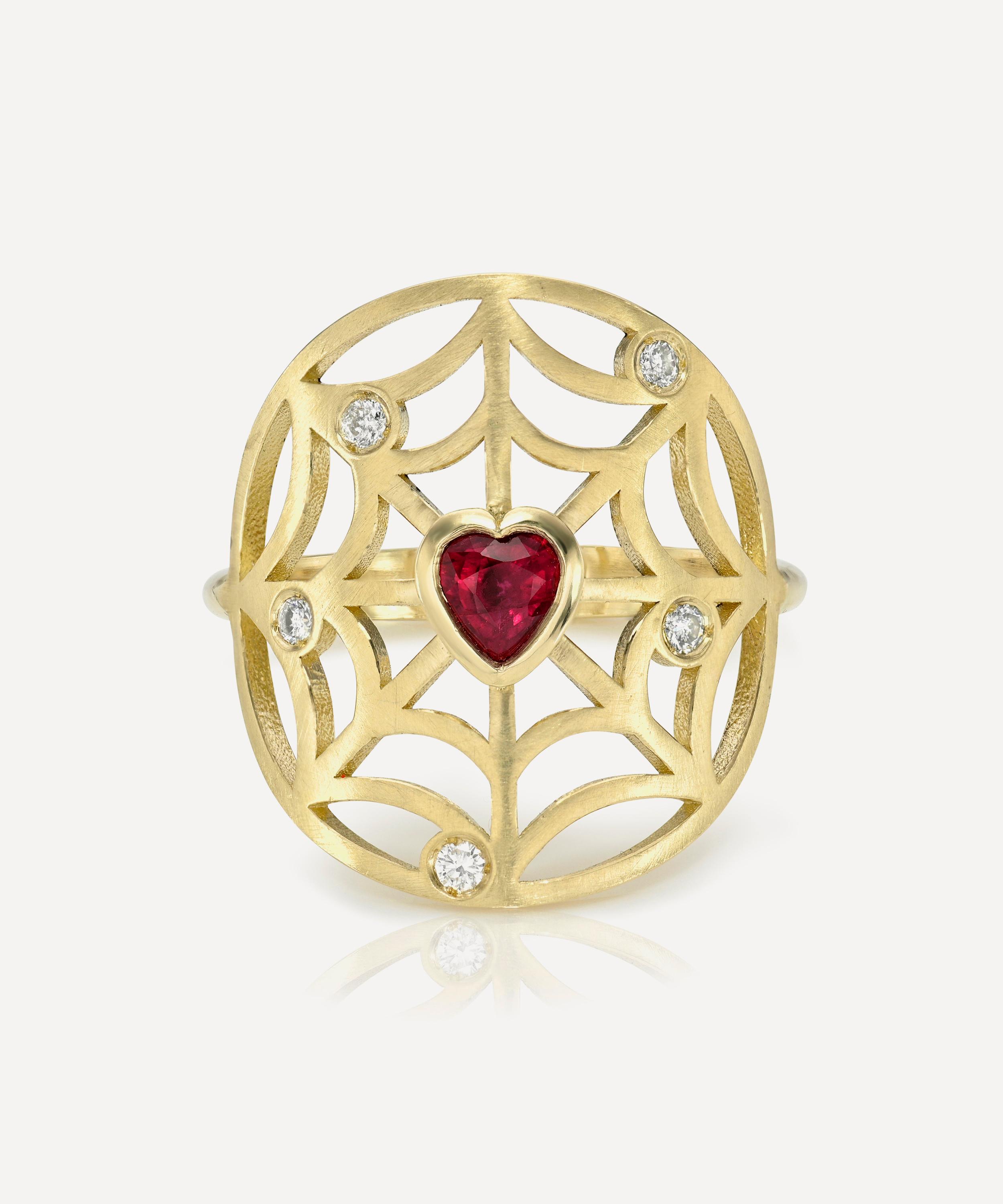 Rachel Quinn - 14ct Gold Diamond and Ruby Web of Love Ring image number 0