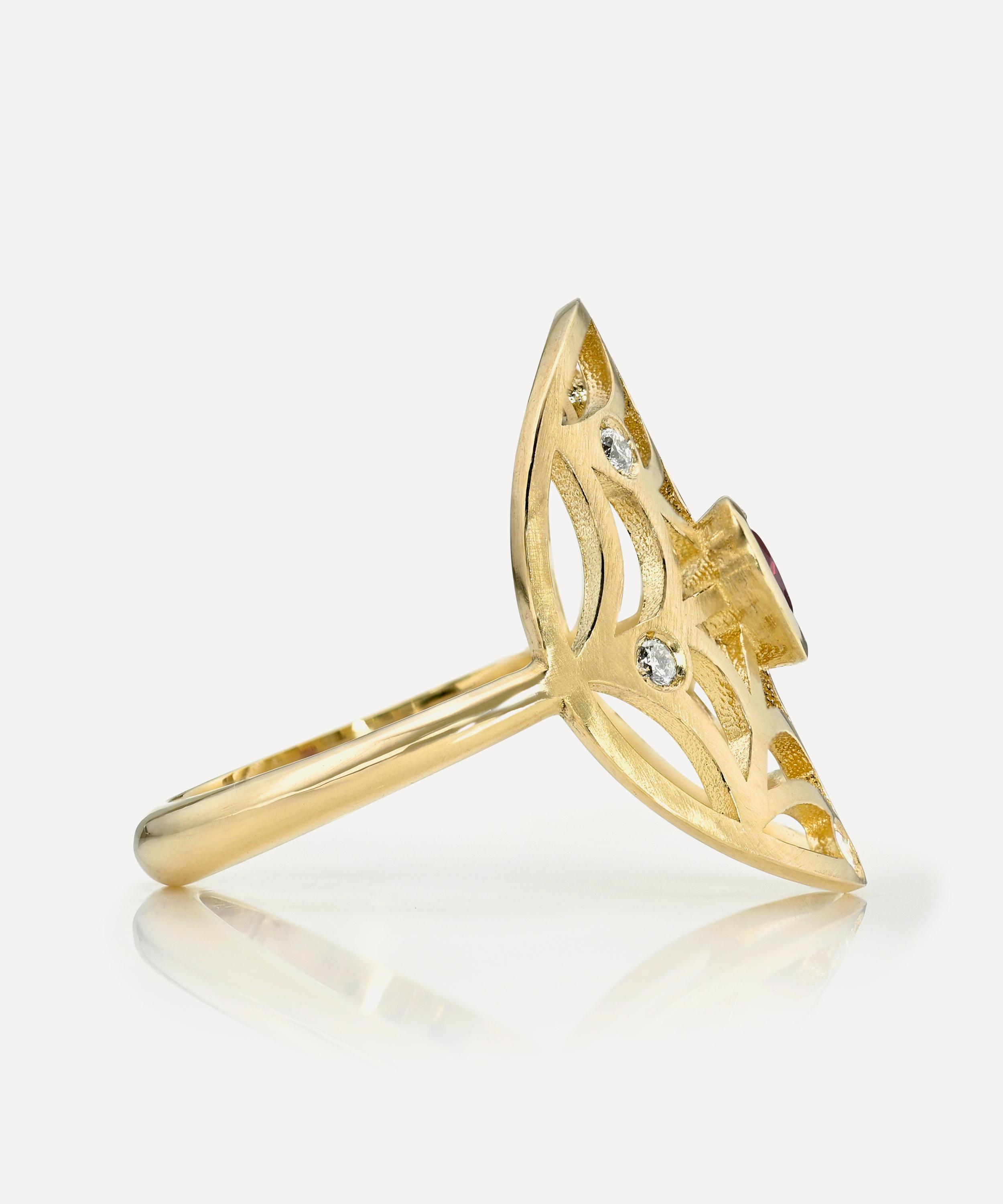 Rachel Quinn - 14ct Gold Diamond and Ruby Web of Love Ring image number 1