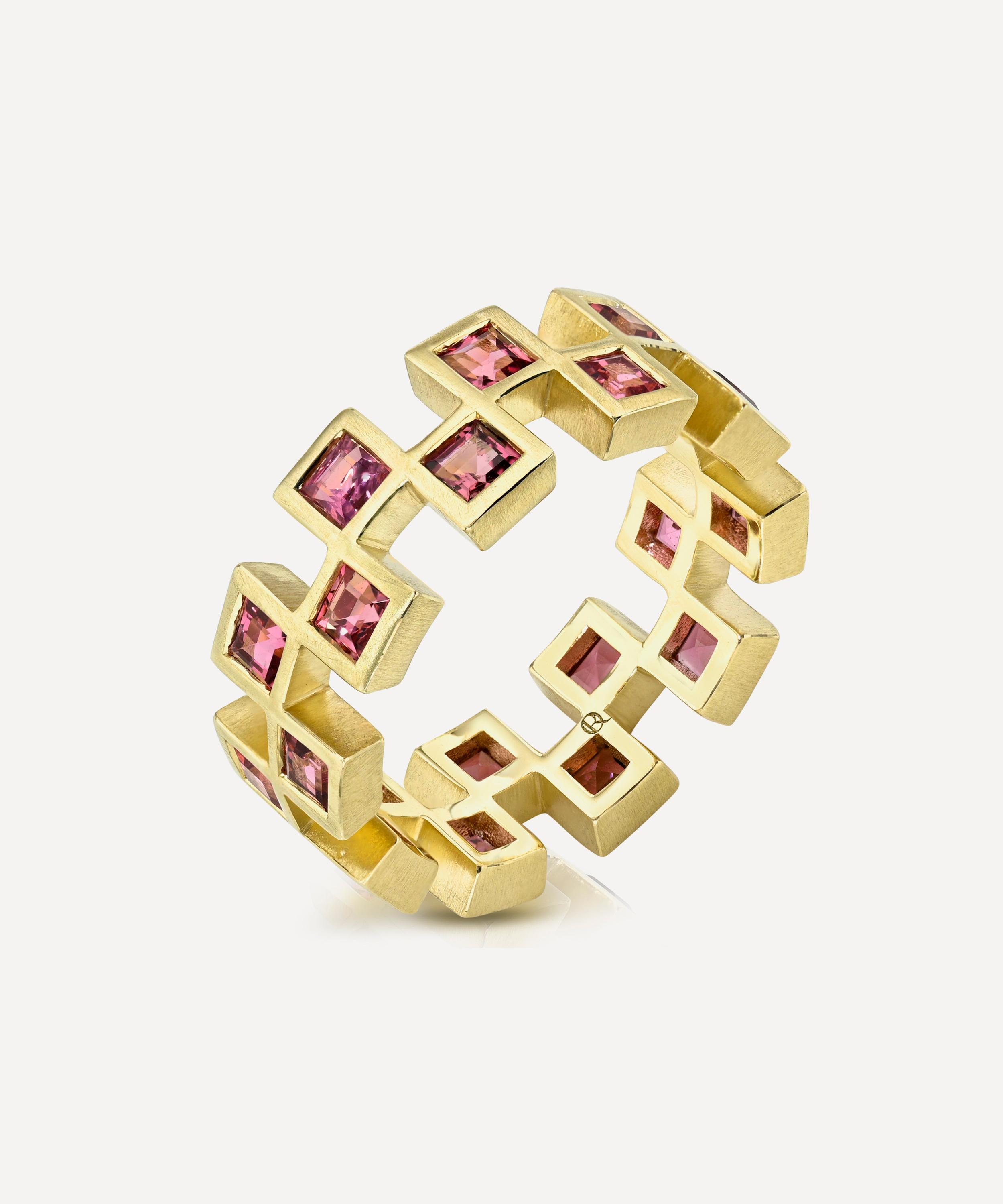 Rachel Quinn - 14ct Gold Pink Tourmaline Checkered Eternity Band Ring image number 0