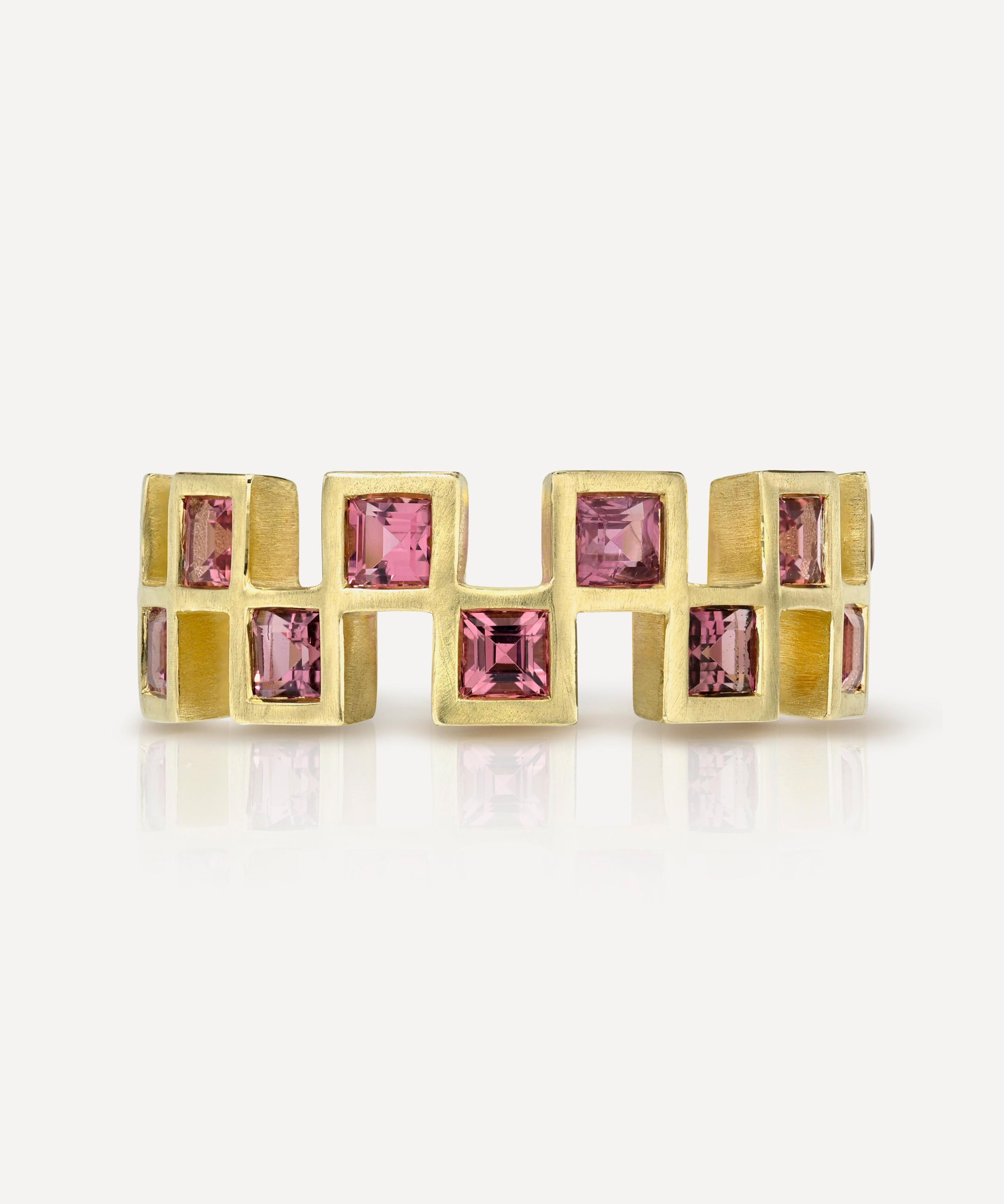 Rachel Quinn - 14ct Gold Pink Tourmaline Checkered Eternity Band Ring image number 1