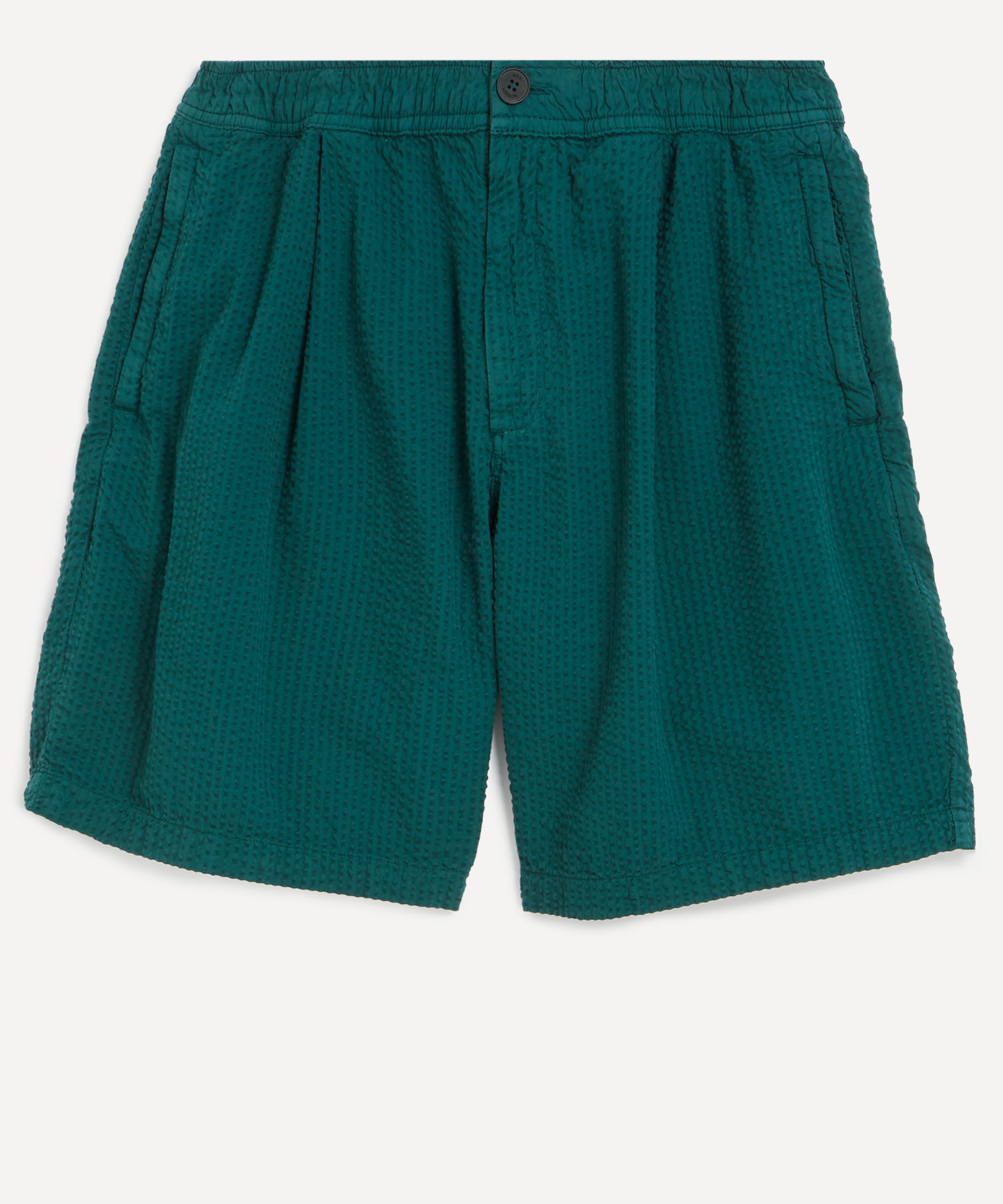 Wax London - Fuller Forest Green Cotton Seersucker Shorts image number 0