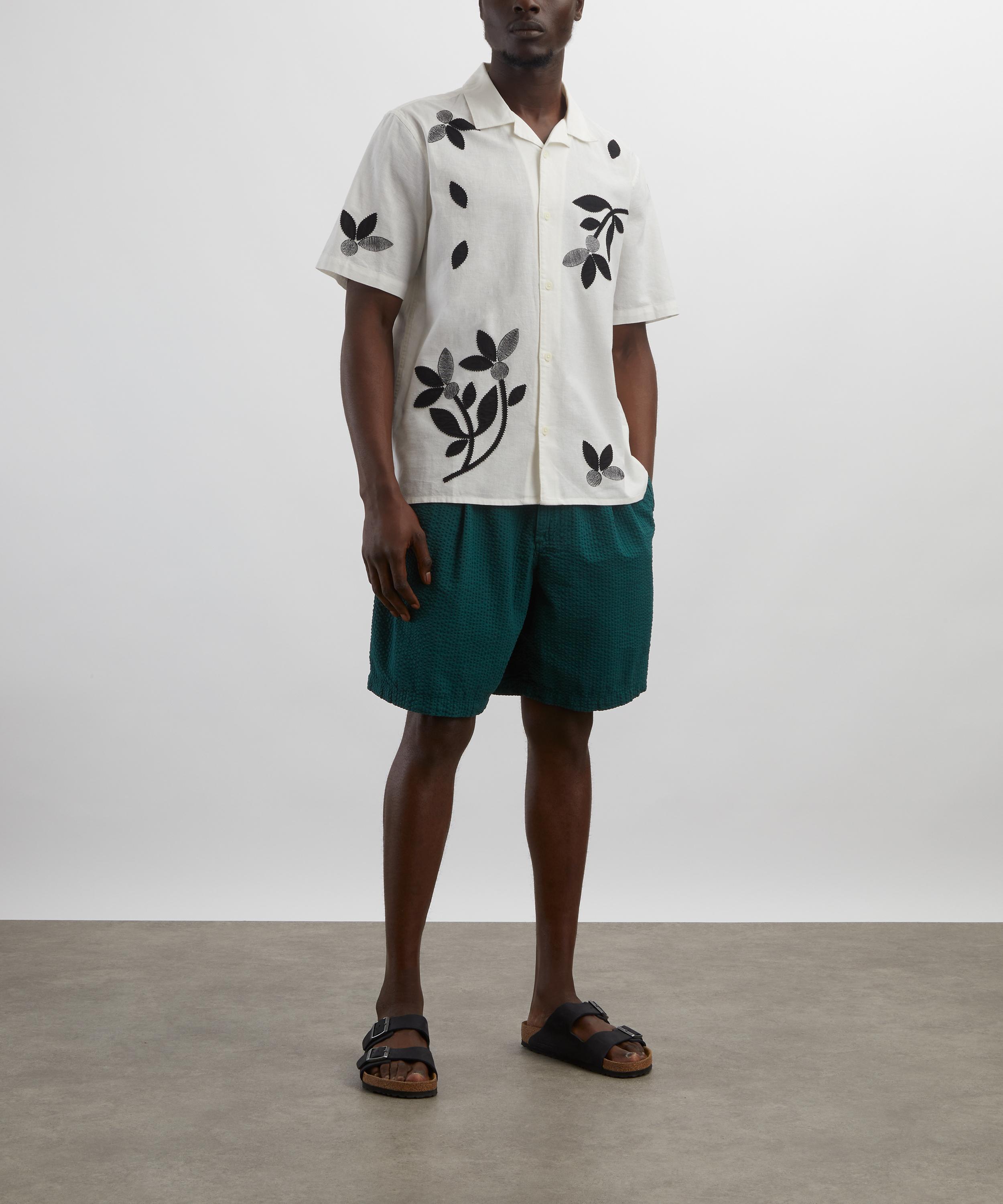 Wax London - Fuller Forest Green Cotton Seersucker Shorts image number 1