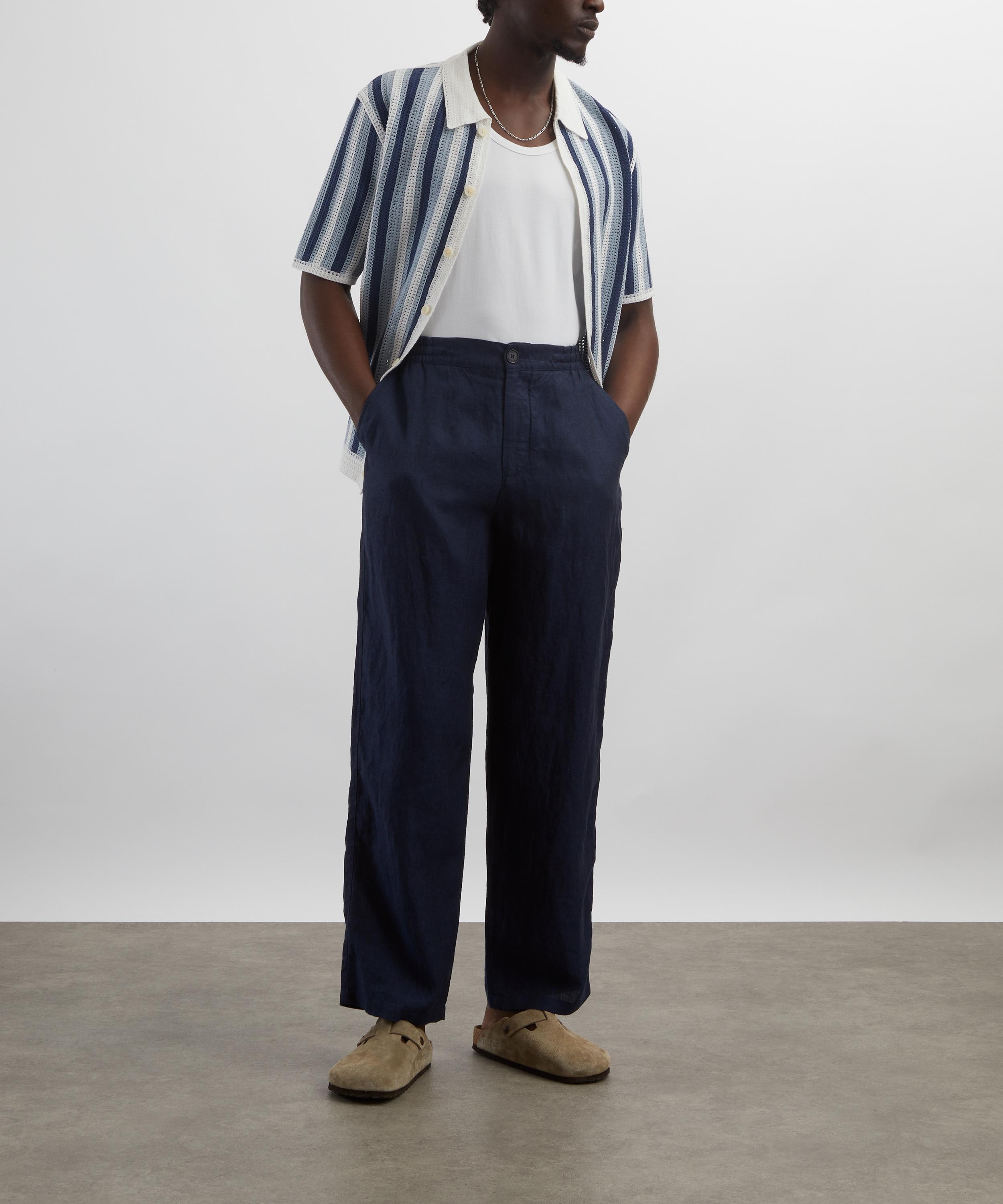 Wax London - Glencoe Navy Two-Tone Linen Trousers image number 1