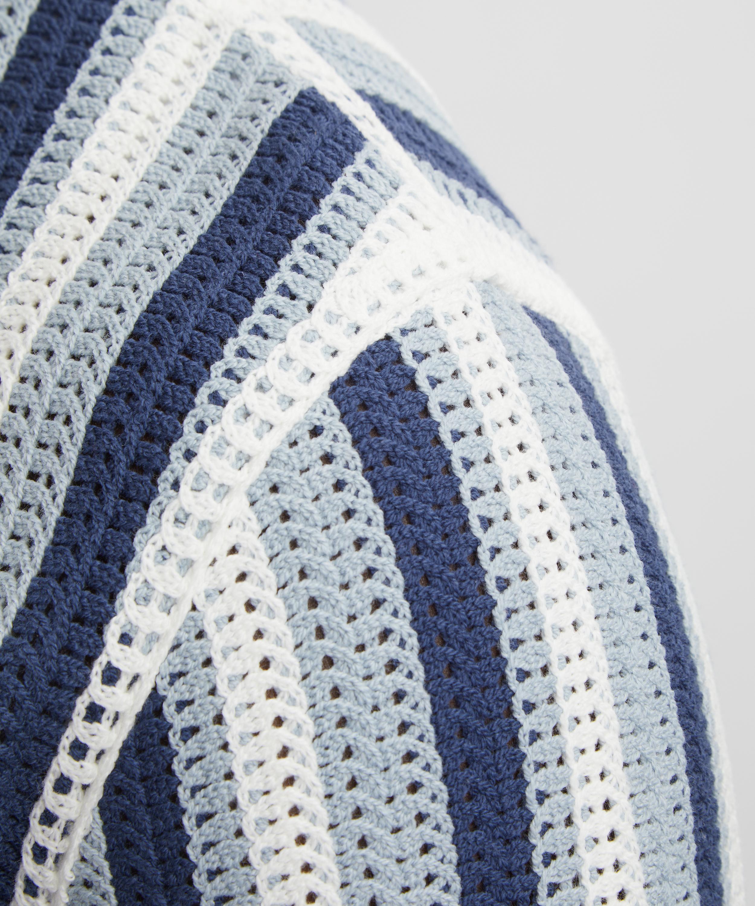 Wax London - Porto Blue And Ecru Stripe Crochet Knitted Polo Shirt image number 4
