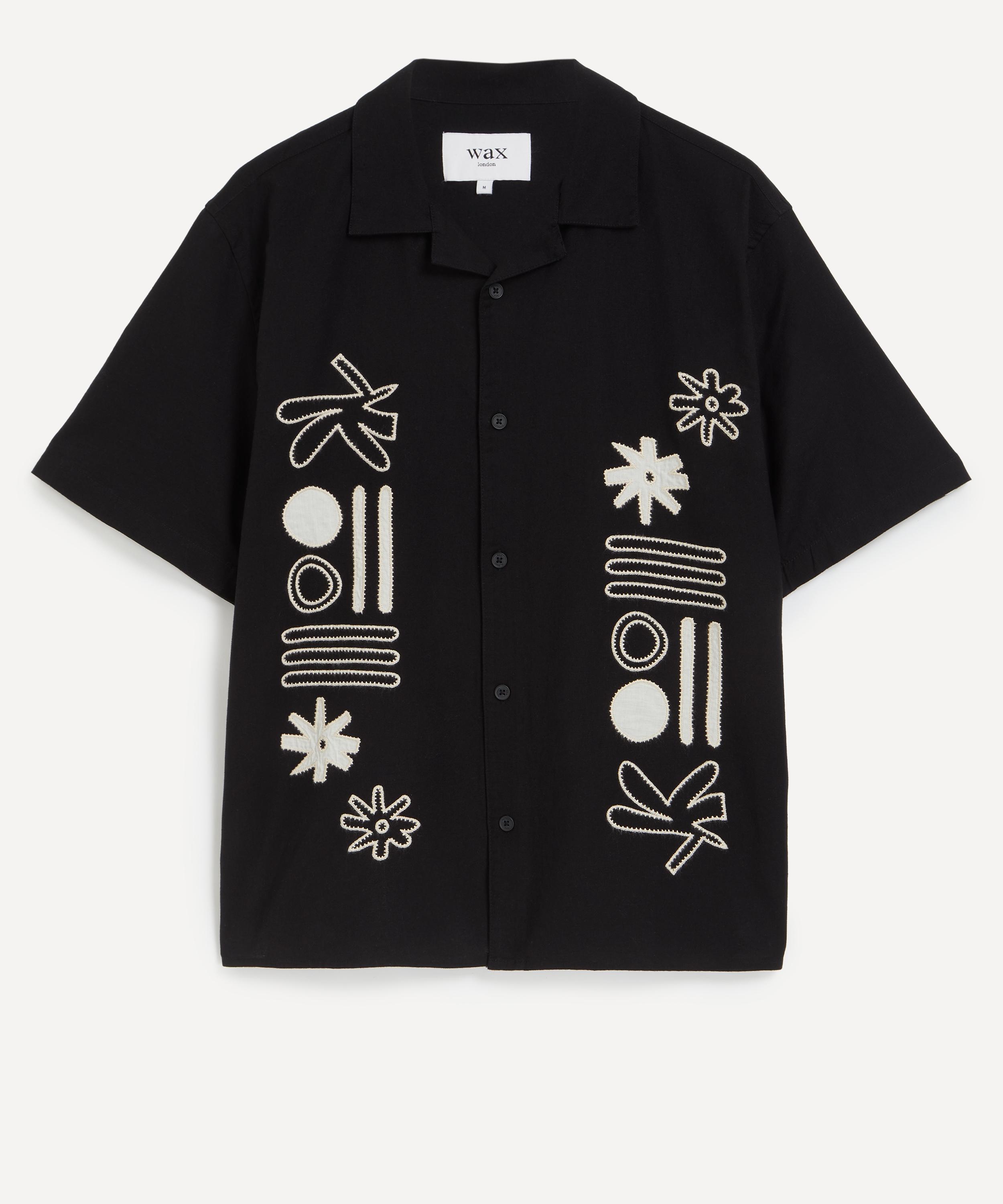 Wax London - Didcot Black and Ecru Abstract Applique Short-Sleeve Shirt image number 0