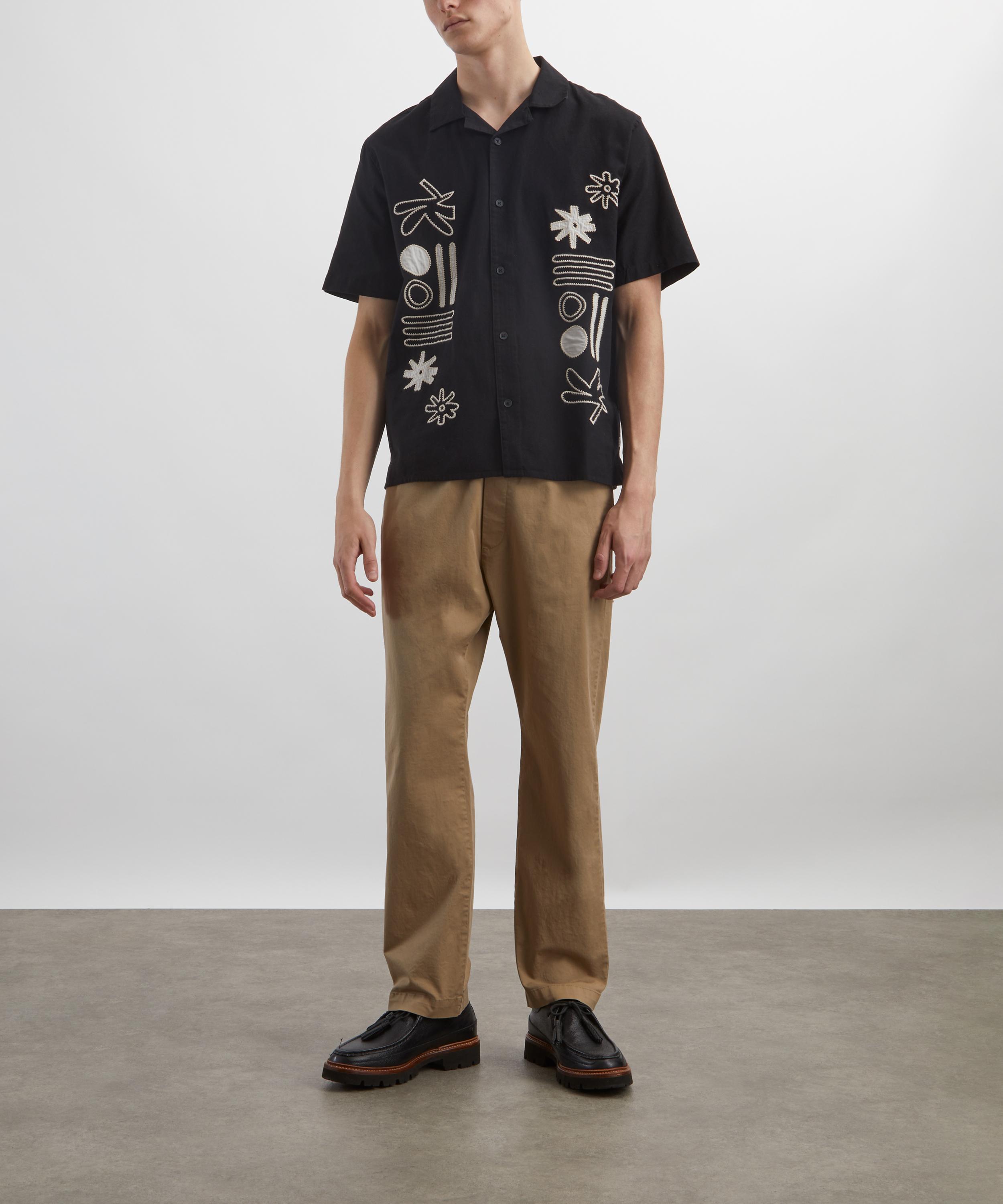 Wax London - Didcot Black and Ecru Abstract Applique Short-Sleeve Shirt image number 1