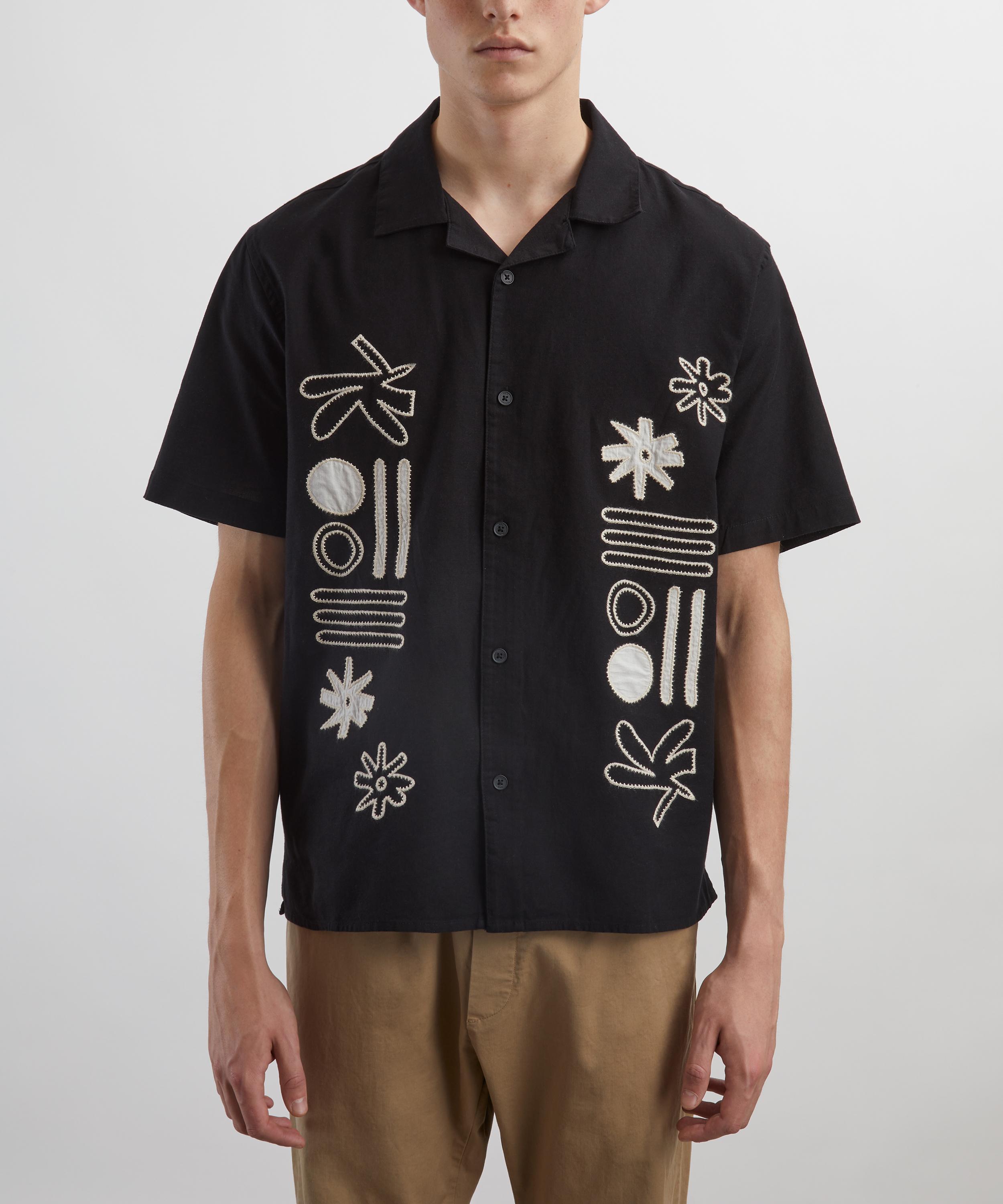 Wax London - Didcot Black and Ecru Abstract Applique Short-Sleeve Shirt image number 2