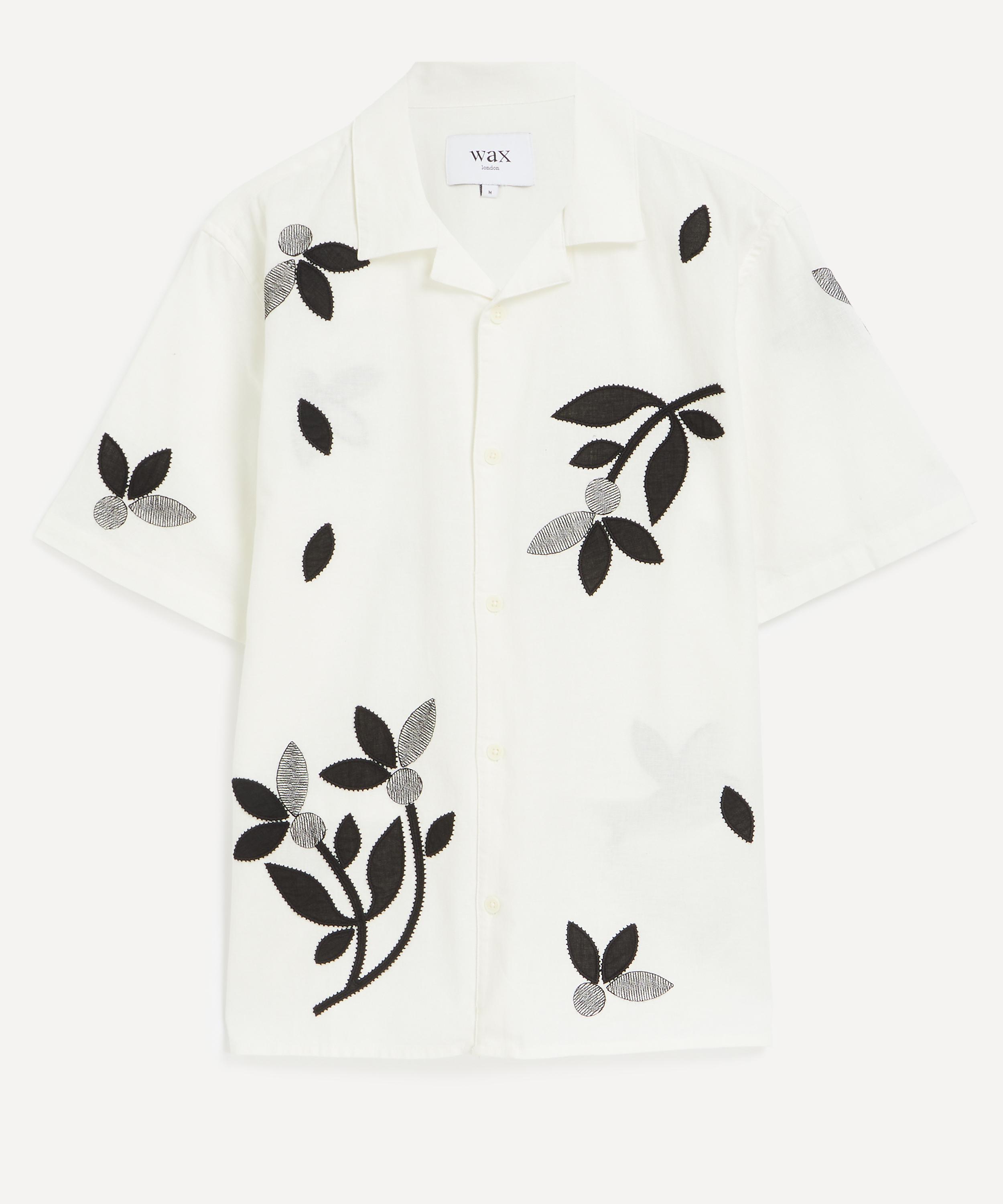 Wax London - Didcot Ecru-Black Bloom Applique Short-Sleeve Shirt image number 0